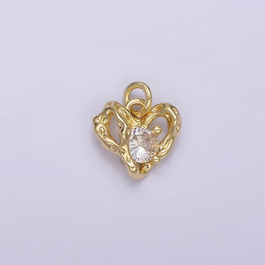 14k gold filled clear cz dented open heart add-on charm | ac901