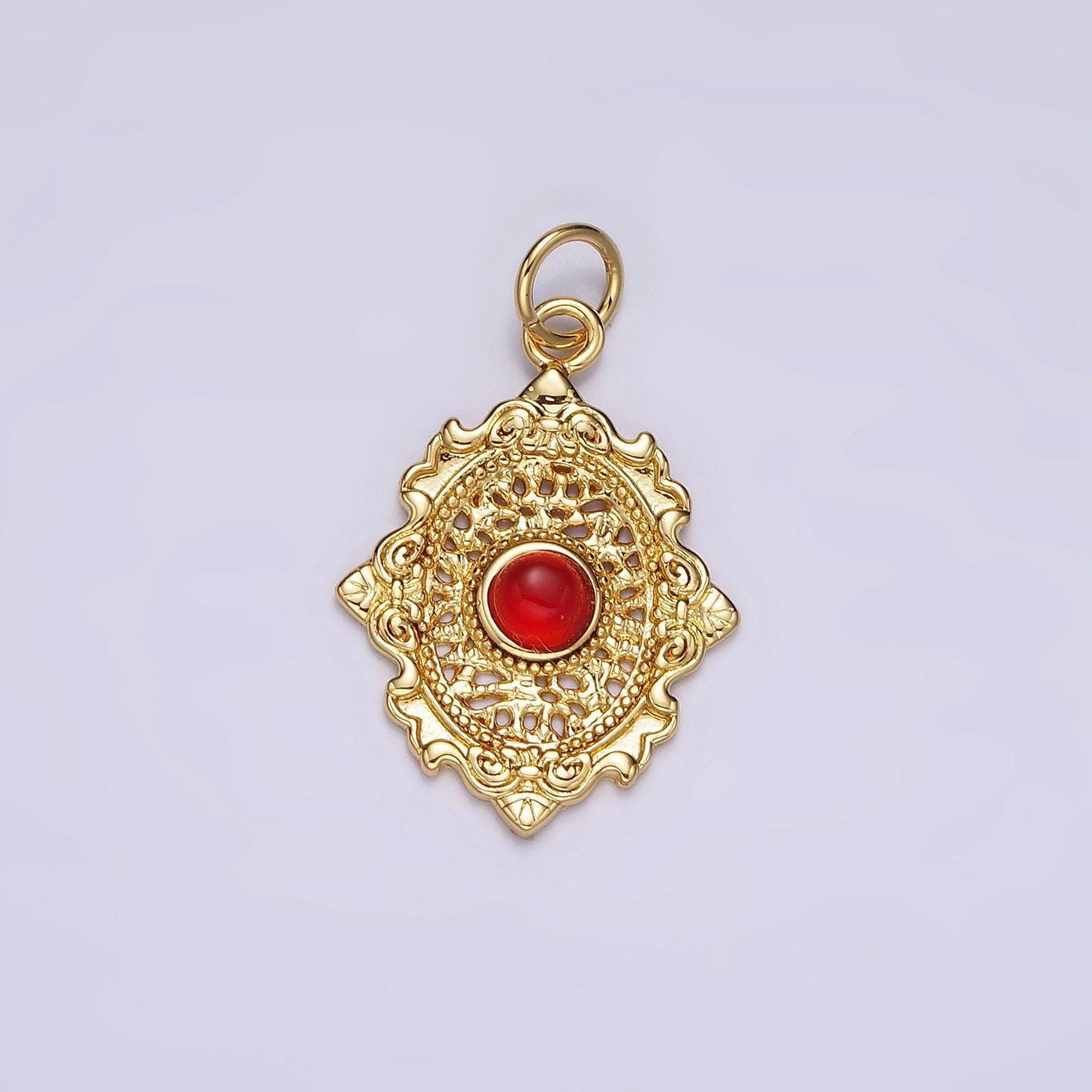 14k gold filled carnelian, agate, tiger eye dot artisan oval charm in gold & silver | ac885 - ac890