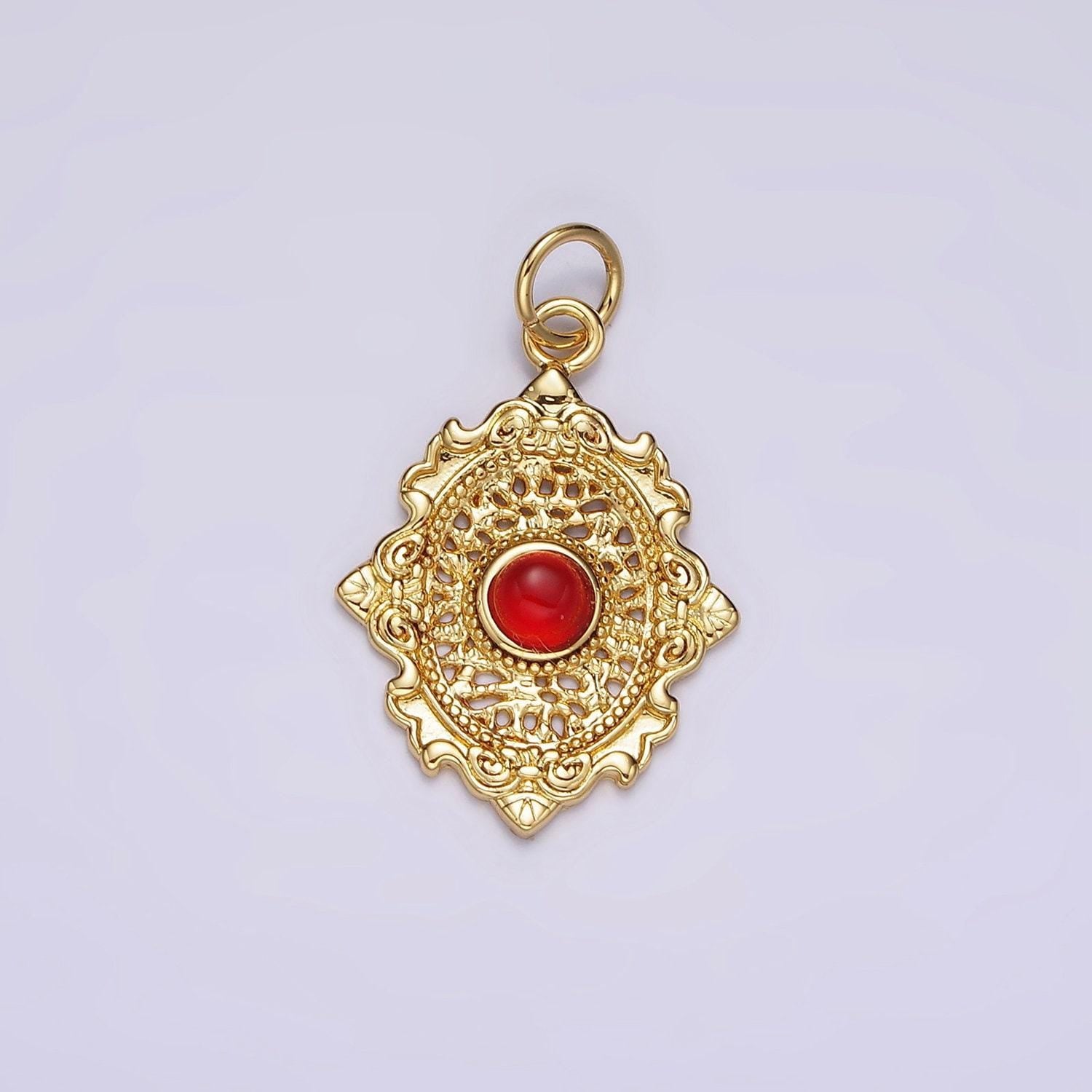 14k gold filled carnelian, agate, tiger eye dot artisan oval charm in gold & silver | ac885 - ac890