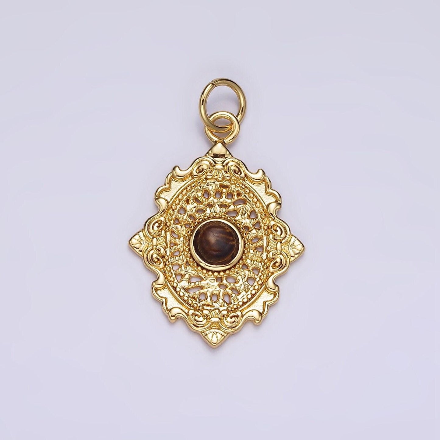 14k gold filled carnelian, agate, tiger eye dot artisan oval charm in gold & silver | ac885 - ac890