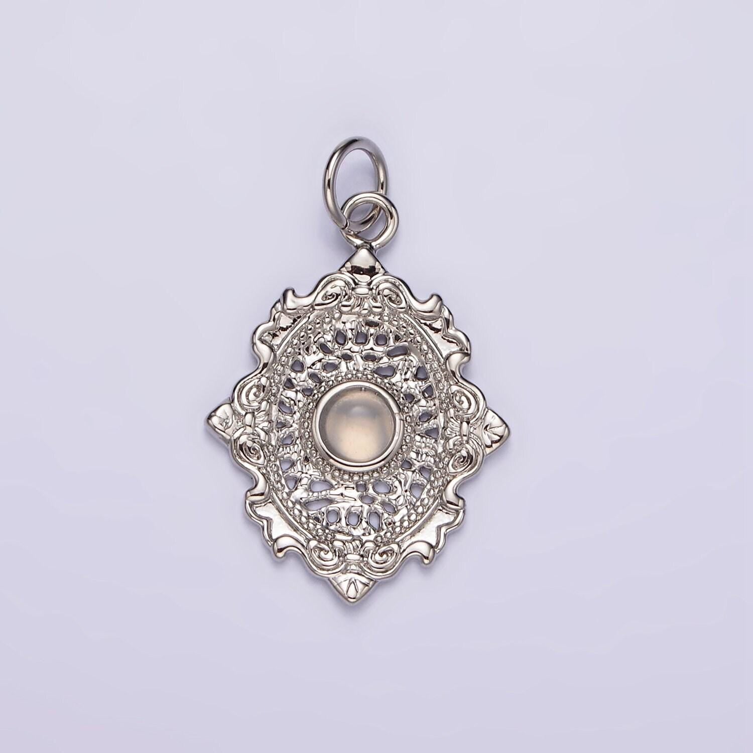 14k gold filled carnelian, agate, tiger eye dot artisan oval charm in gold & silver | ac885 - ac890