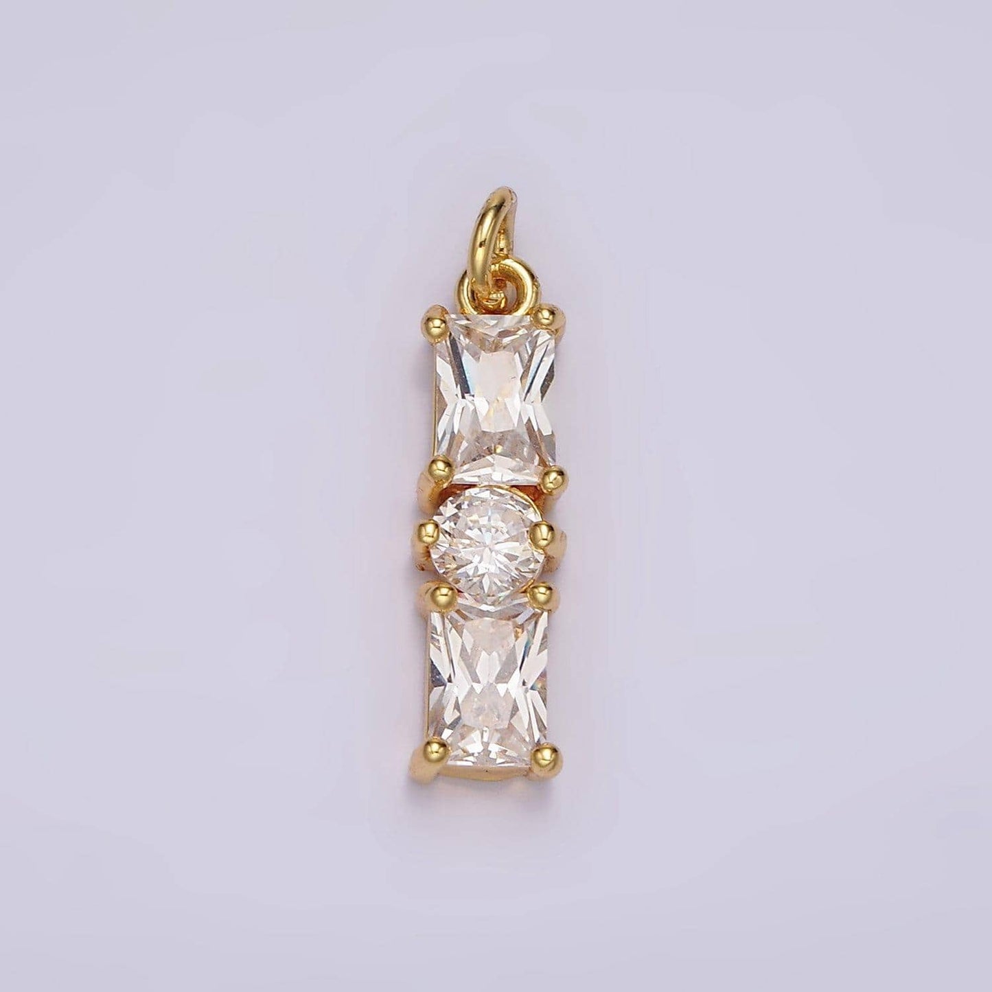 24k gold filled 20mm clear double baguette round cz linear charm | ac882