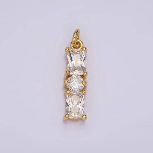 24k gold filled 20mm clear double baguette round cz linear charm | ac882