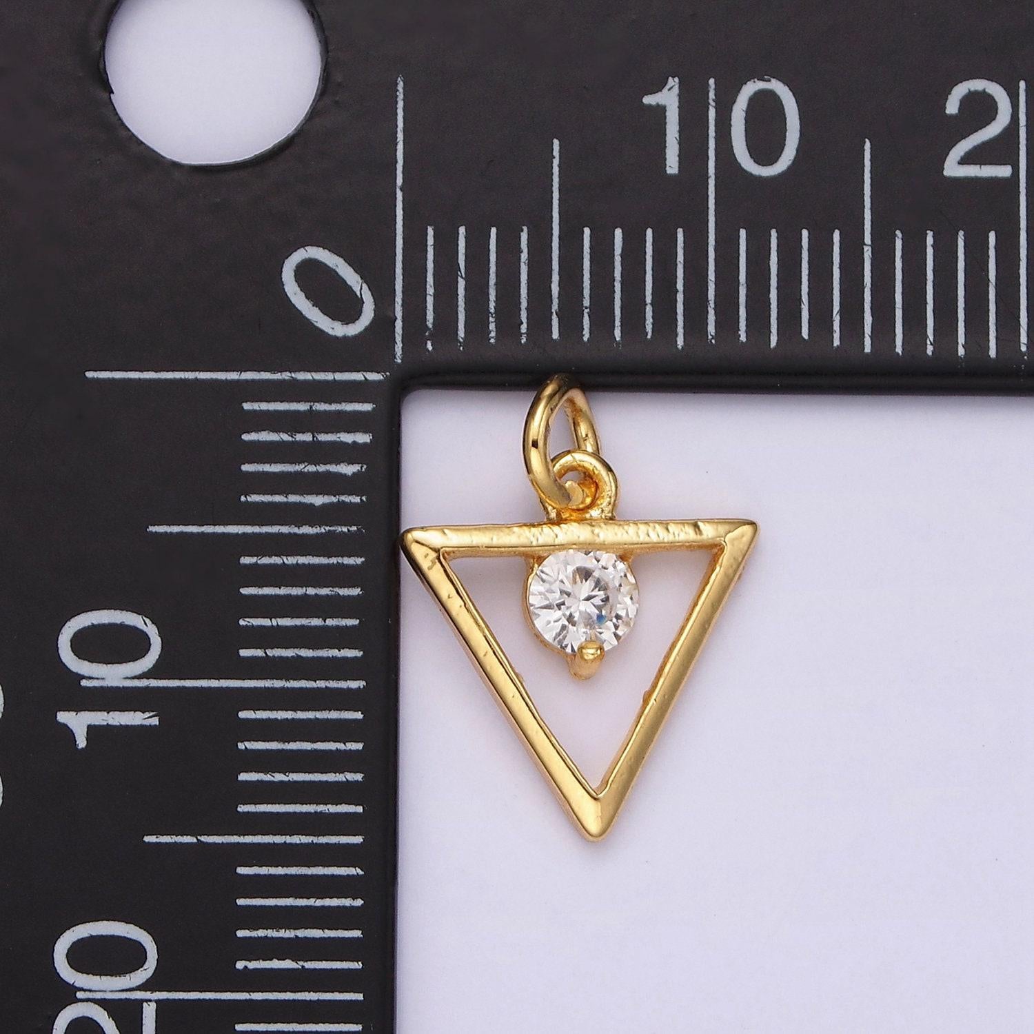 24k gold filled clear round cz open triangle charm | ac878
