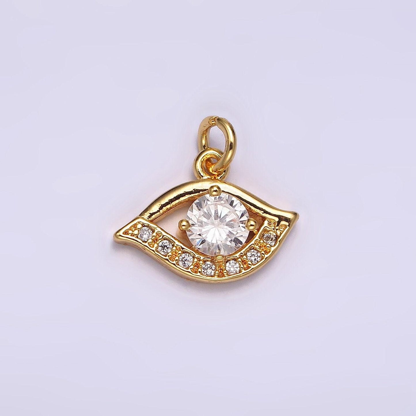 24k gold filled clear cz micro paved cz open evil eye of ra charm | ac871