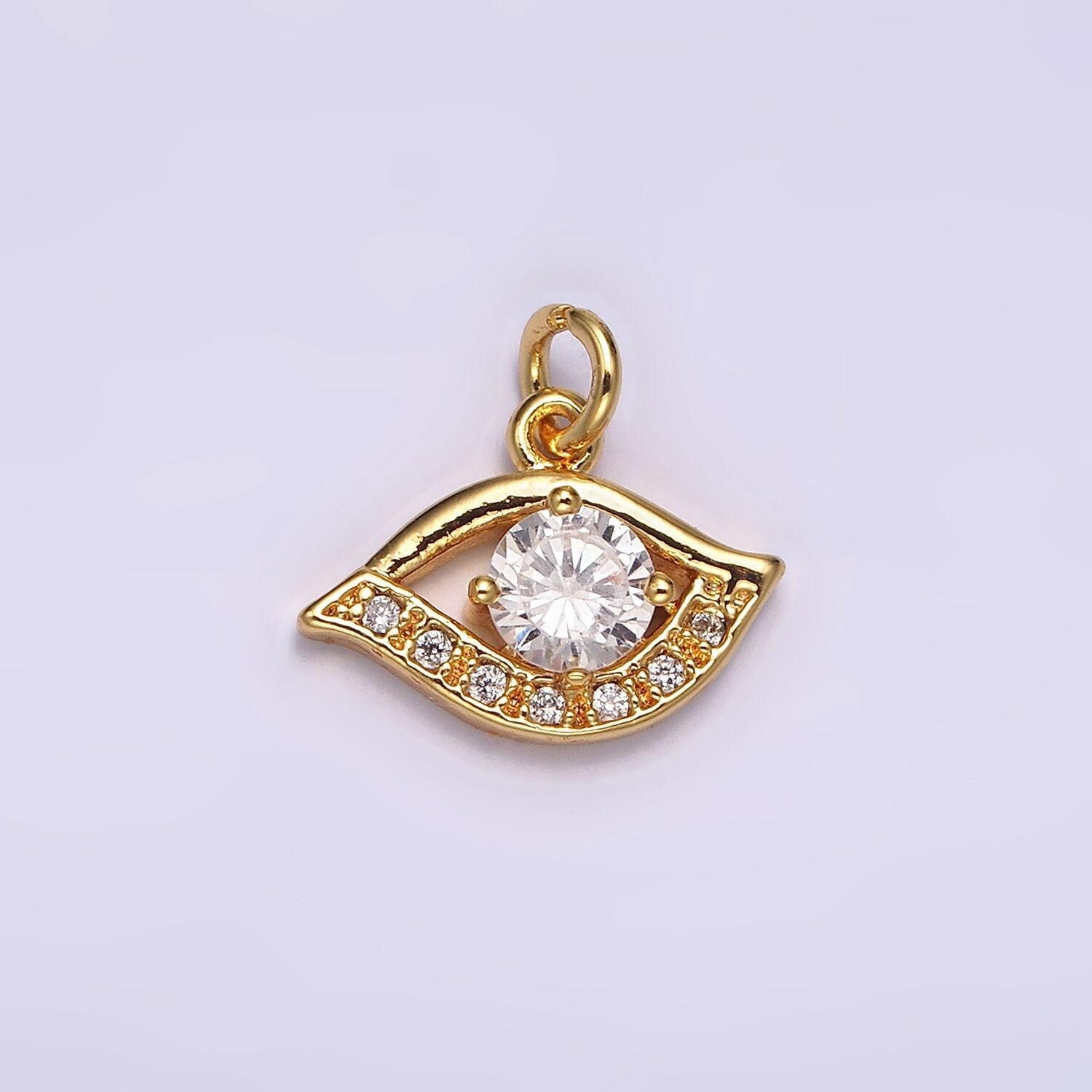 24k gold filled clear cz micro paved cz open evil eye of ra charm | ac871