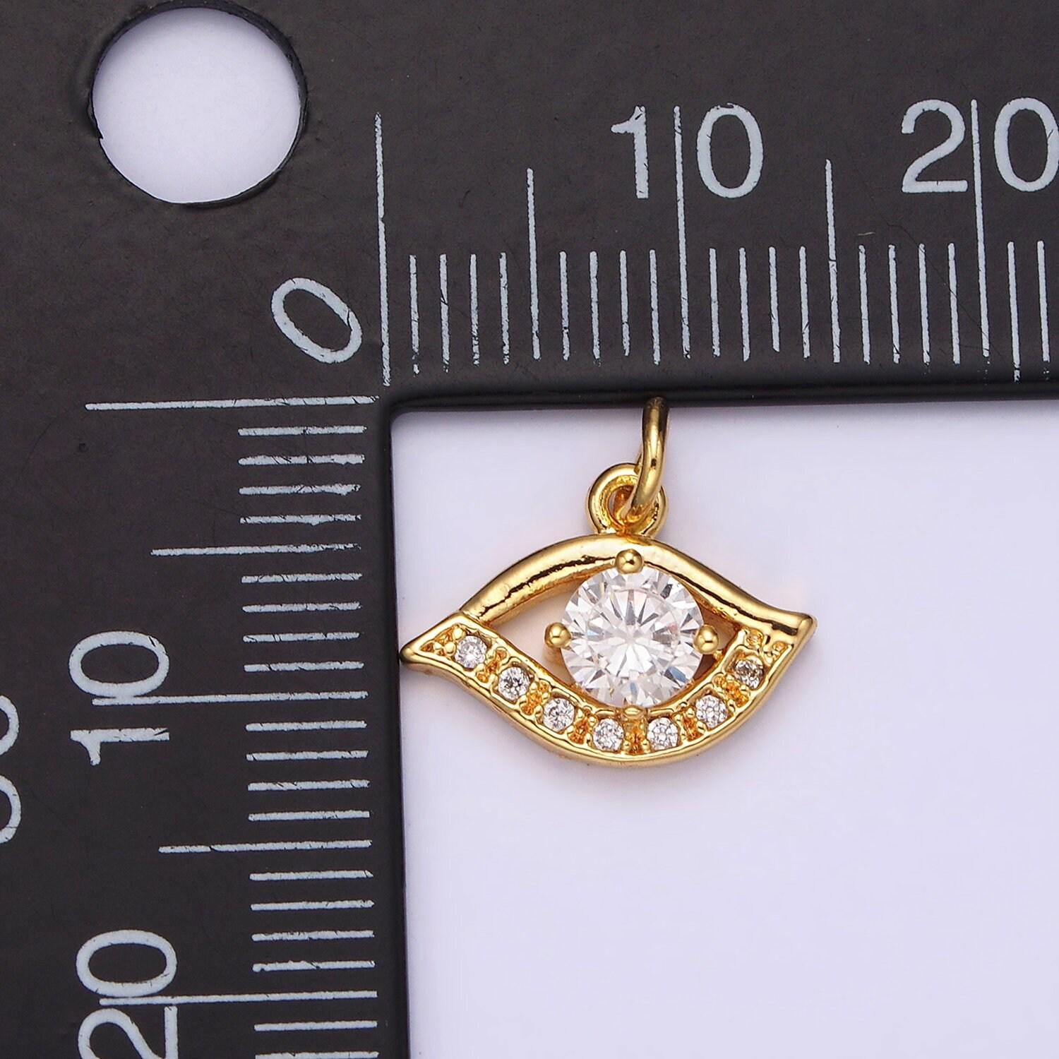24k gold filled clear cz micro paved cz open evil eye of ra charm | ac871