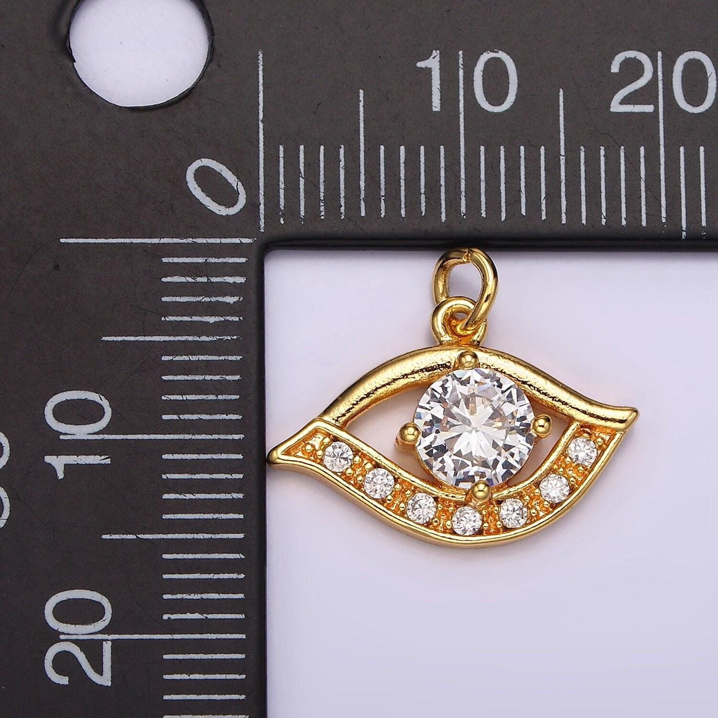 24k gold filled clear cz micro paved cz open evil eye of ra charm | ac870