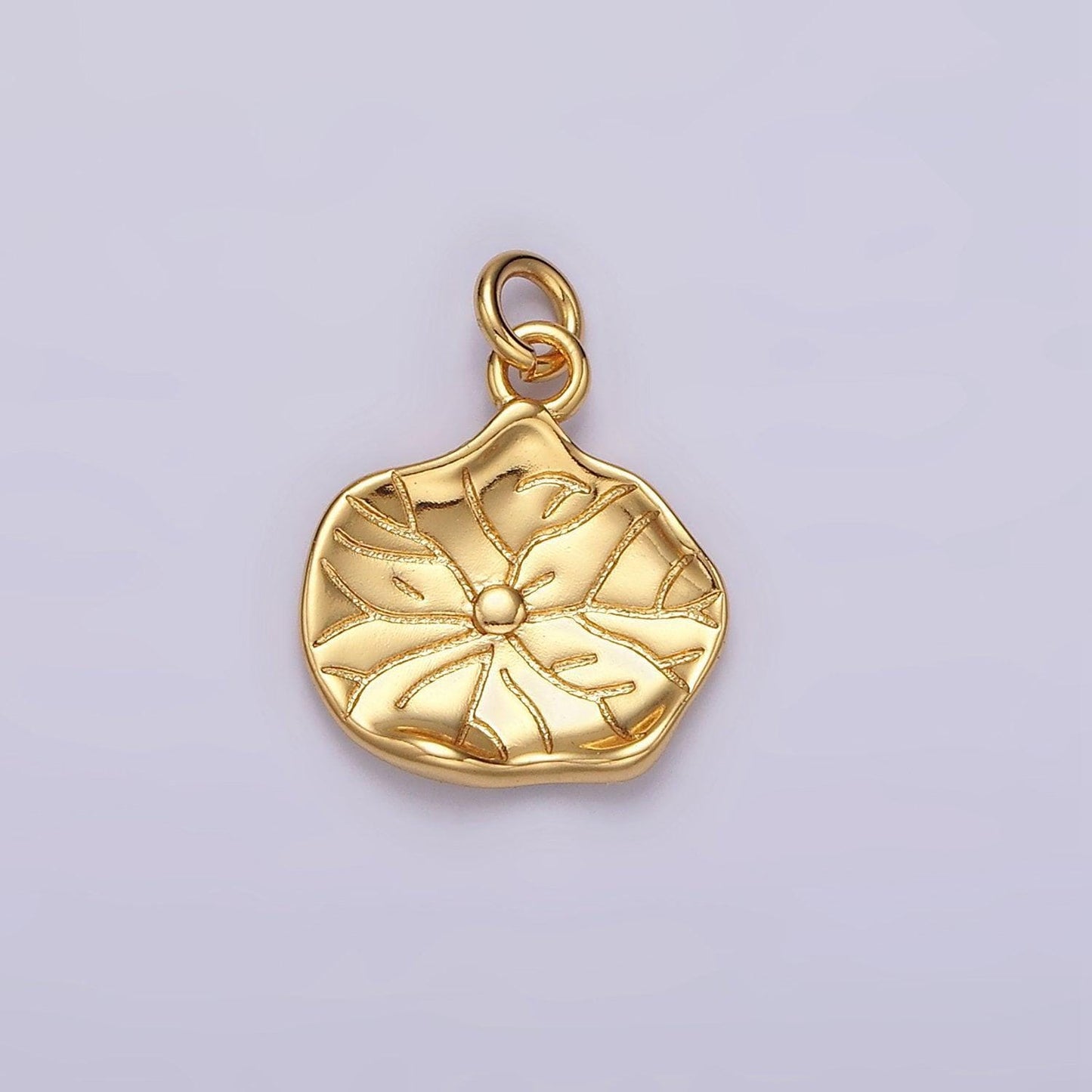 16k gold filled lily pad leaf nature hammered round charm | ac852