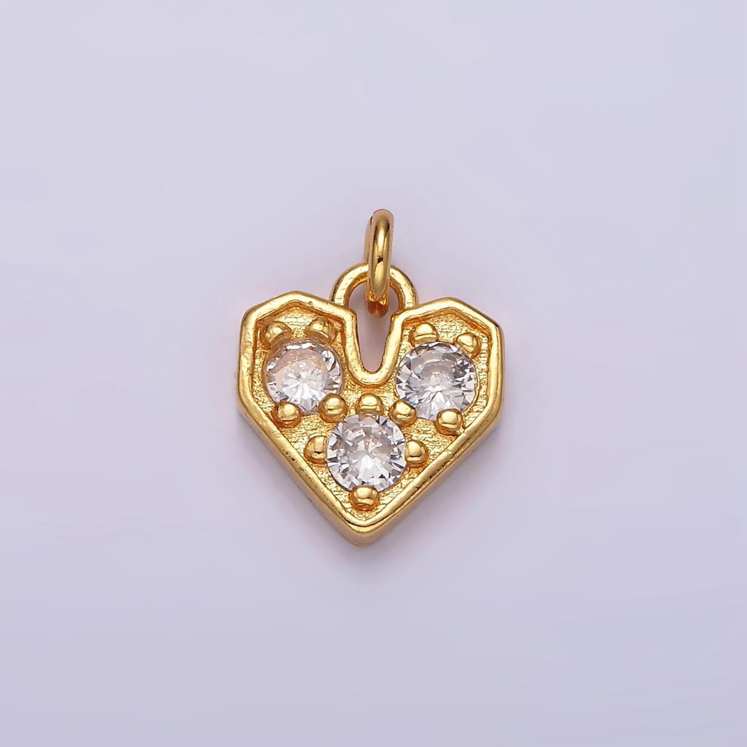 16k gold filled triple clear cz heart add-on charm | ac848
