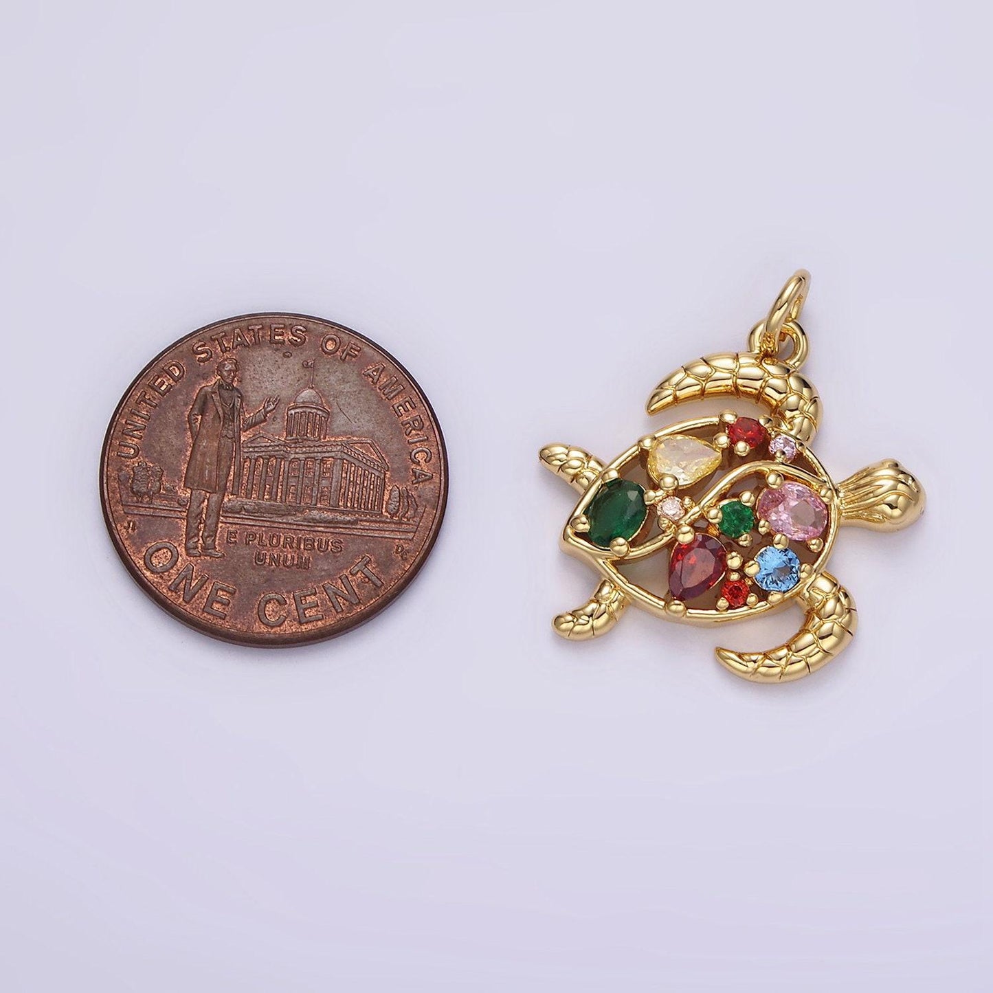 14k gold filled multicolor cz open textured turtle tortoise ocean animal charm in gold & silver | ac833 ac834