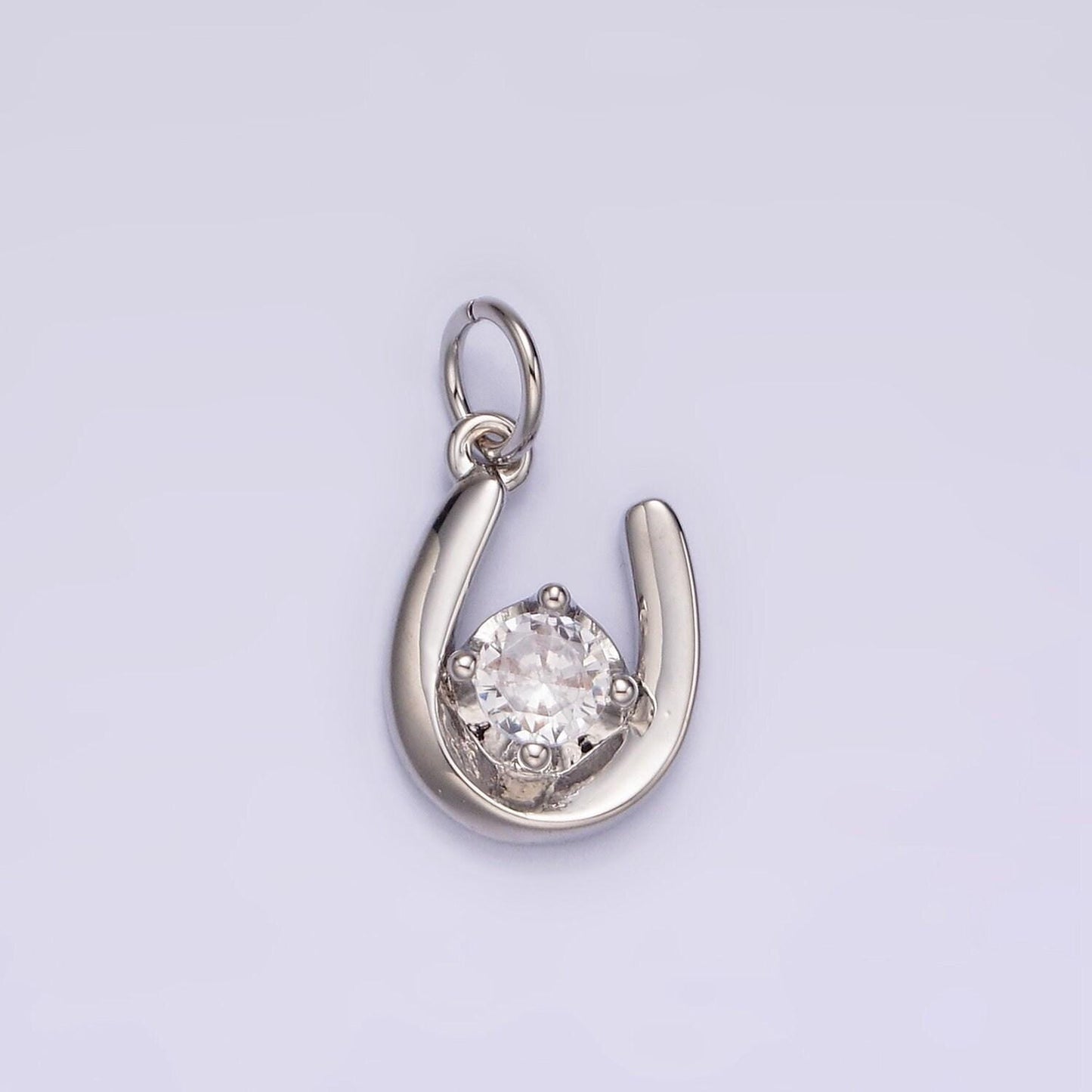 14k gold filled clear, green, red cz lucky u horseshoe charm in gold & silver | ac827 - ac832