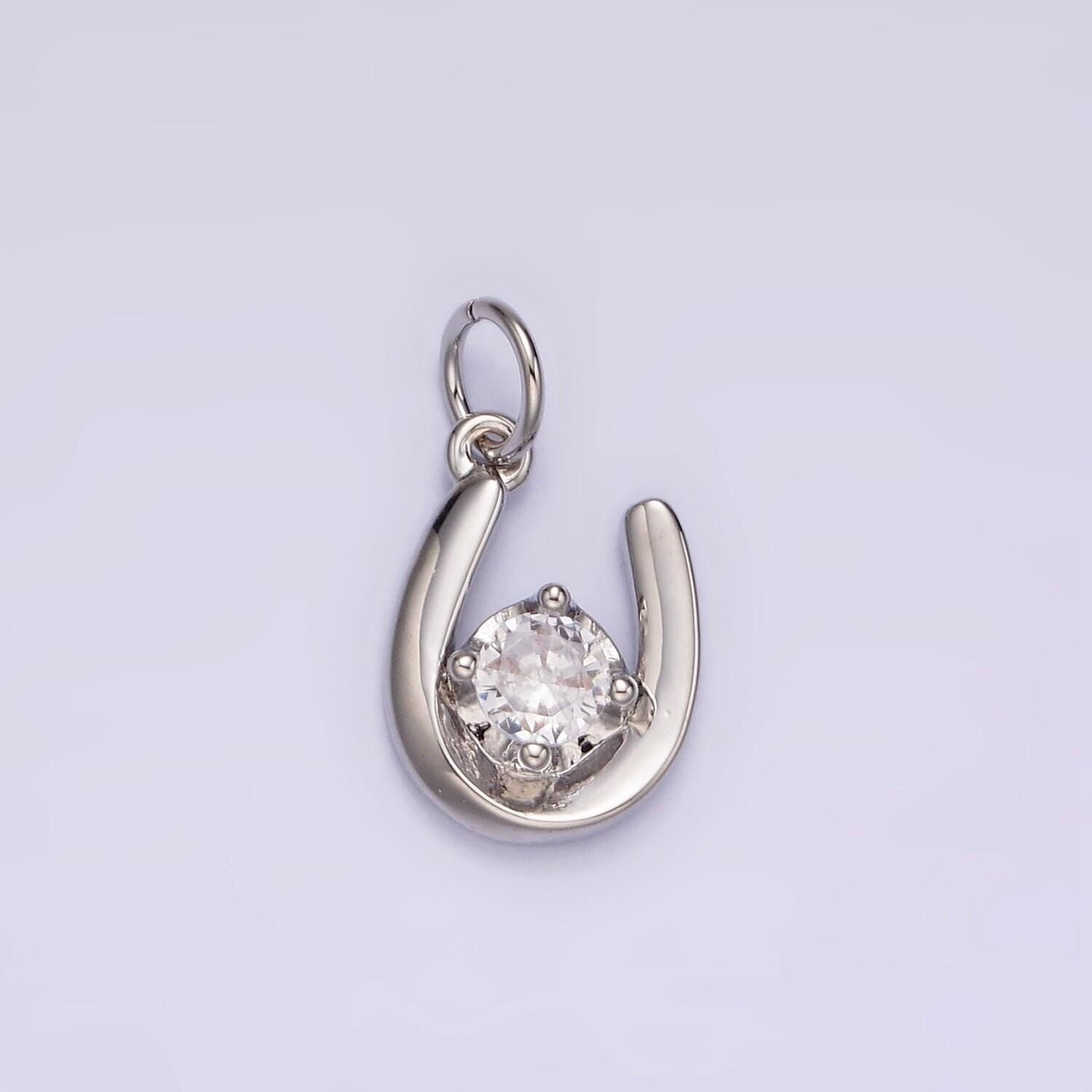 14k gold filled clear, green, red cz lucky u horseshoe charm in gold & silver | ac827 - ac832