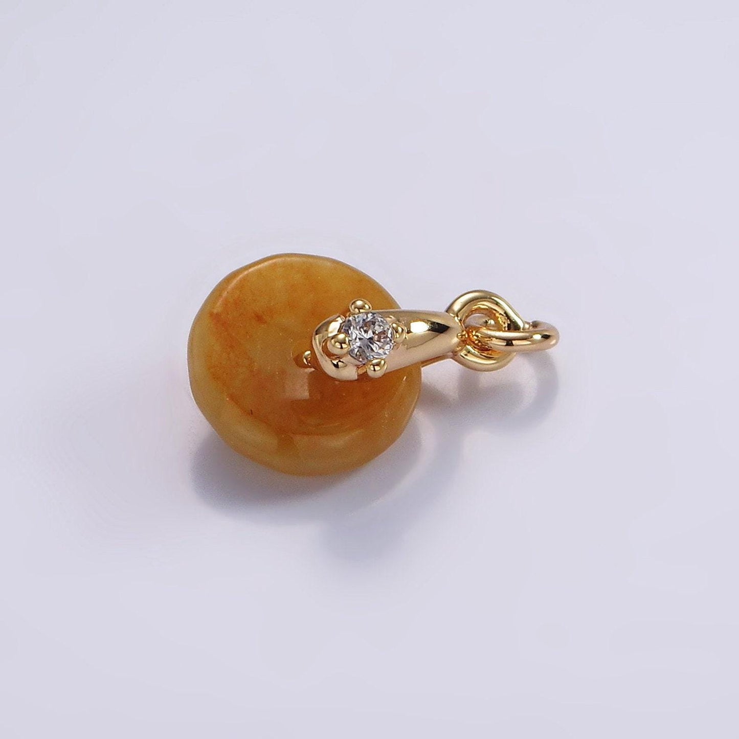 14k gold filled mini sunstone, moss agate, red aventurine, crazy lace agate round donut cz charm | ac823 - ac826