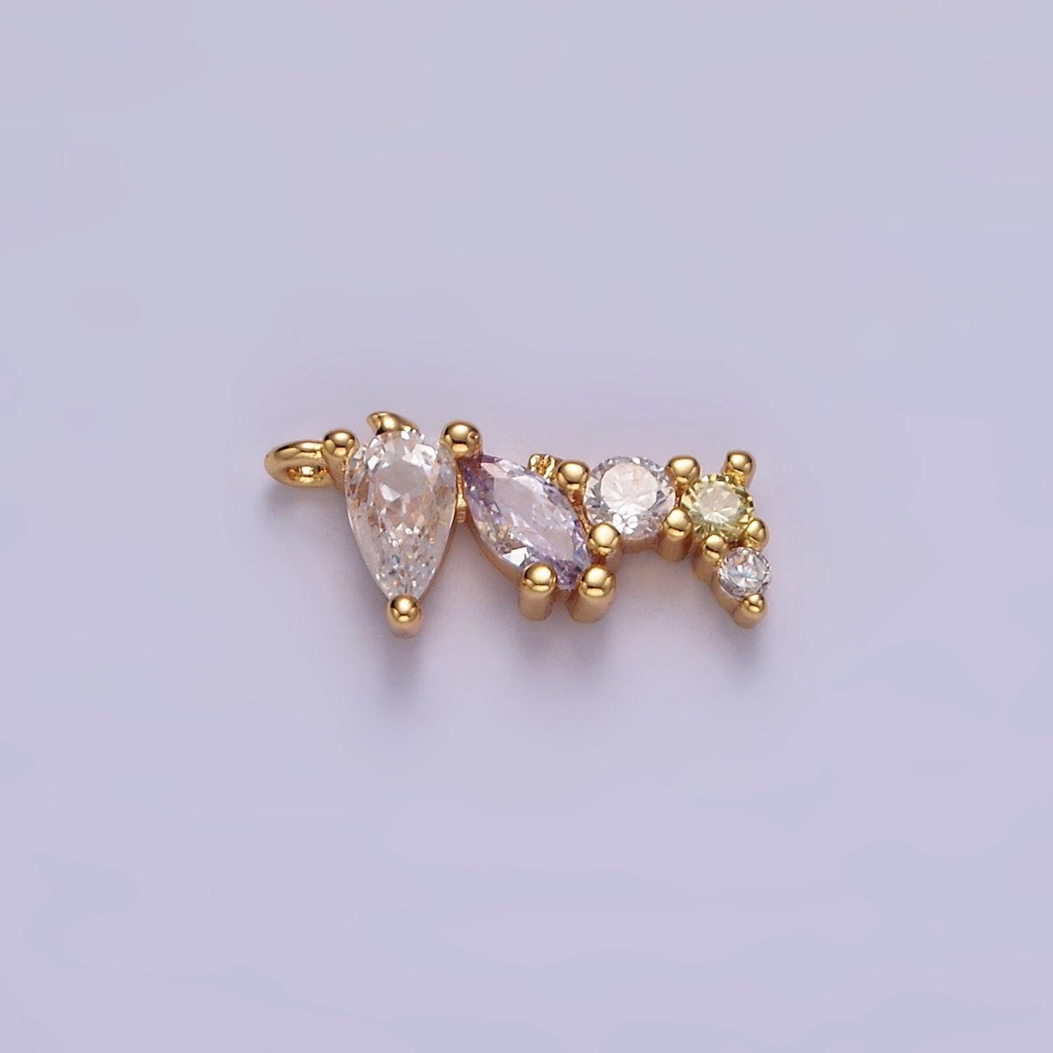 14k gold filled 15mm cz multicolor teardrop marquise round abstract mini add-on charm | ac821