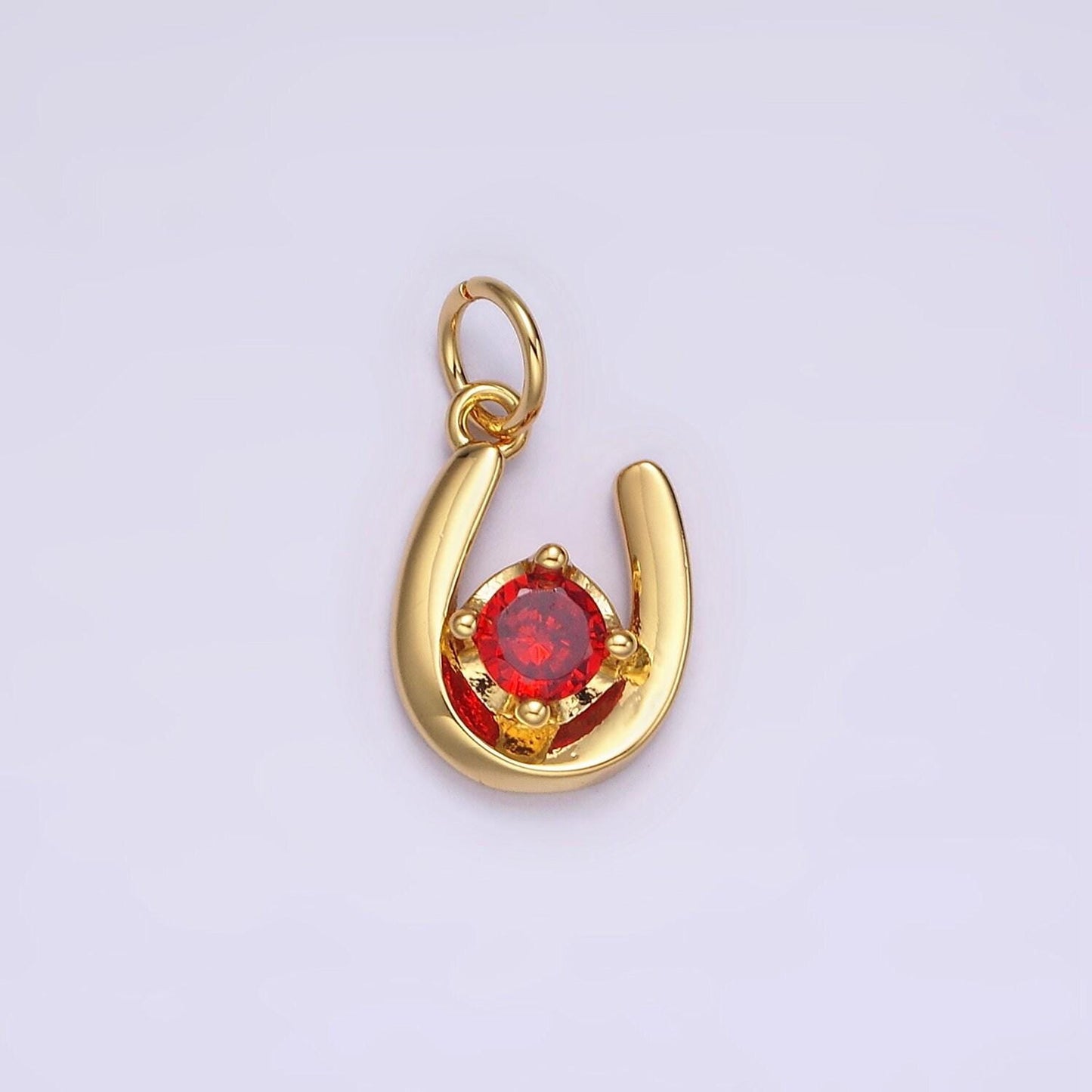 14k gold filled clear, green, red cz lucky u horseshoe charm in gold & silver | ac827 - ac832