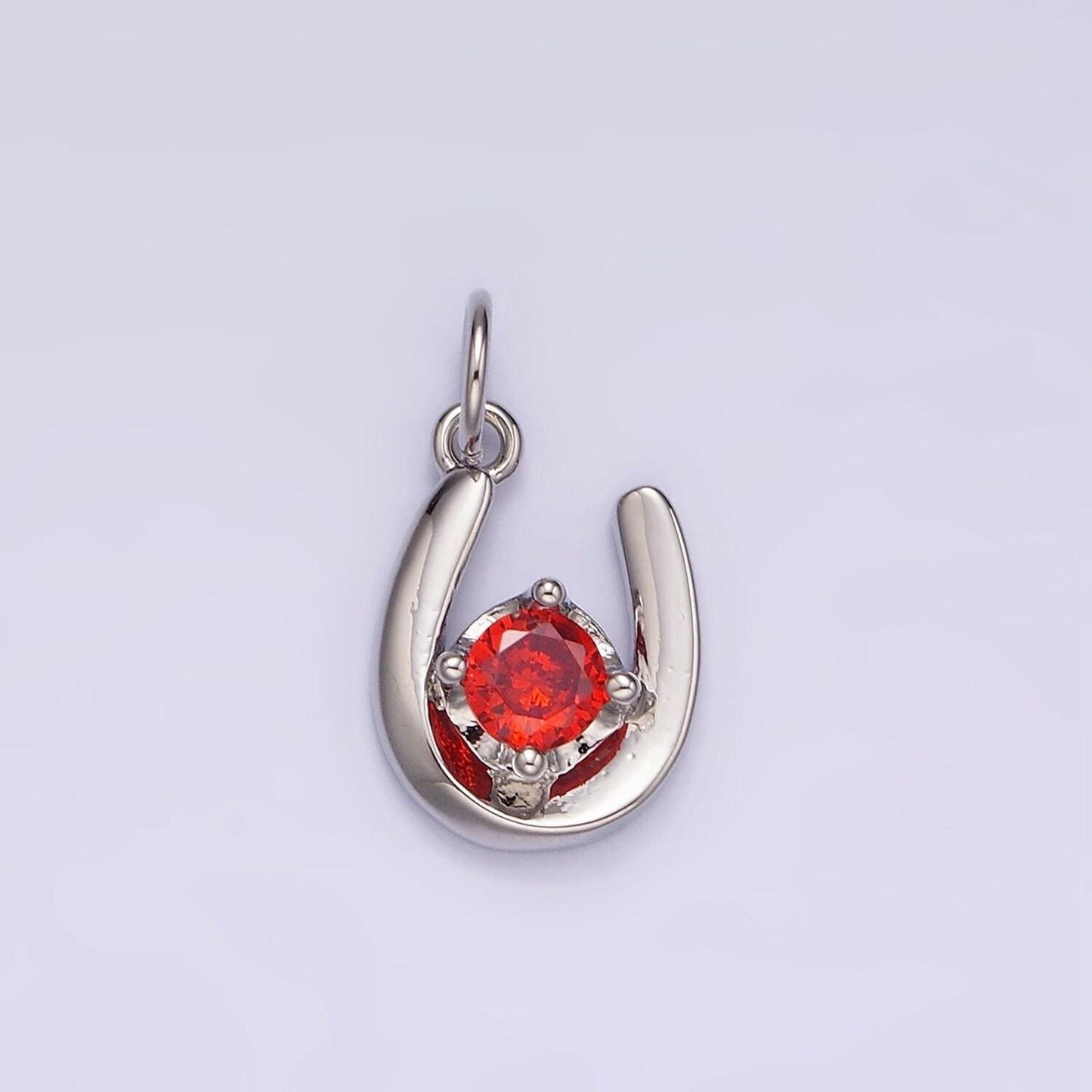 14k gold filled clear, green, red cz lucky u horseshoe charm in gold & silver | ac827 - ac832