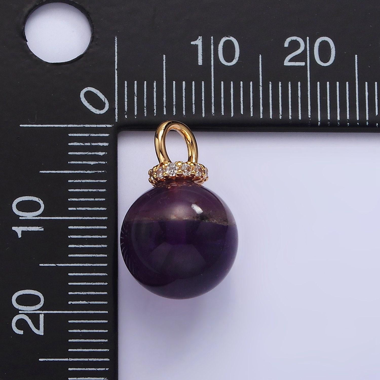 14k gold filled 12.5mm round natural gemstone micro paved cz drop personalized pendant | ac799 - ac804