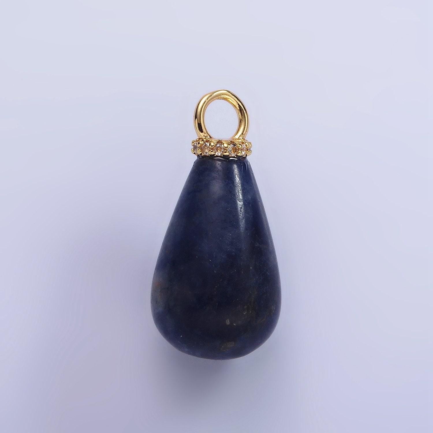 14k gold filled onyx, lapis lazuli, clear quartz, amethyst, howlite teardrop micro paved cz drop pendant | ac793 - ac797