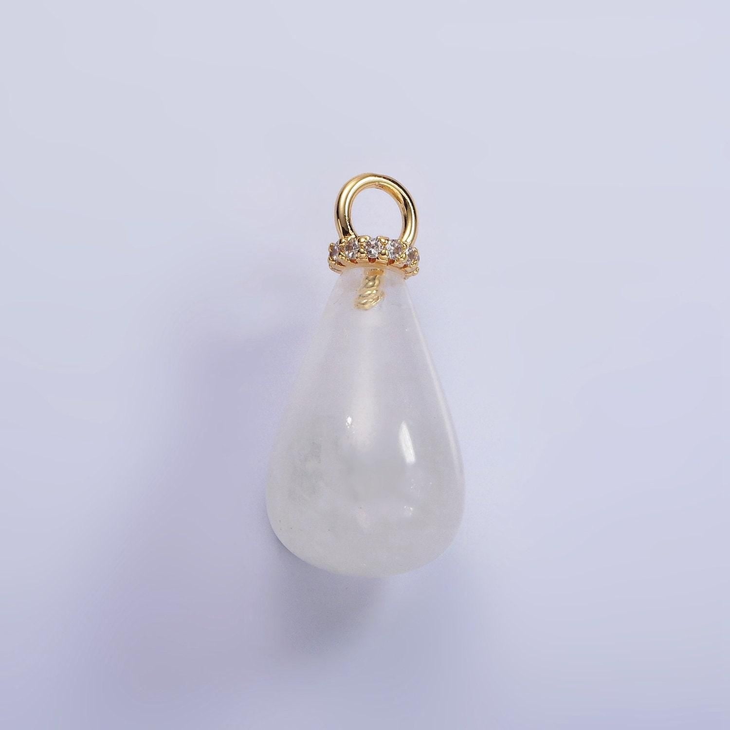 14k gold filled onyx, lapis lazuli, clear quartz, amethyst, howlite teardrop micro paved cz drop pendant | ac793 - ac797