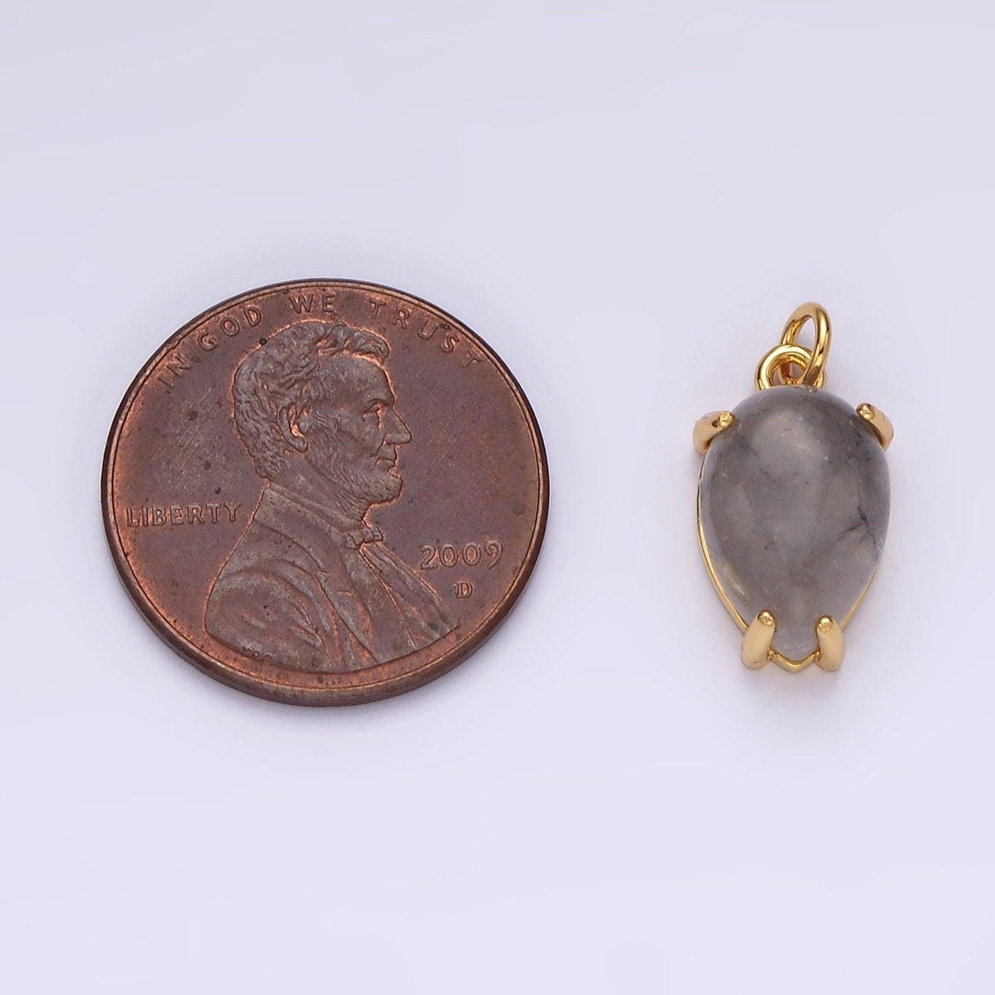 14k gold filled 16.5mm teardrop grey agate gemstone charm | ac786