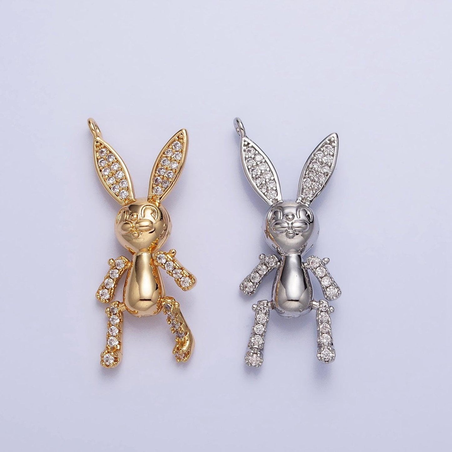 Dainty gold cz easter rabbit pendant 3d bunny charm silver gold plated dangle charm for easter jewelry inspired charm ac779