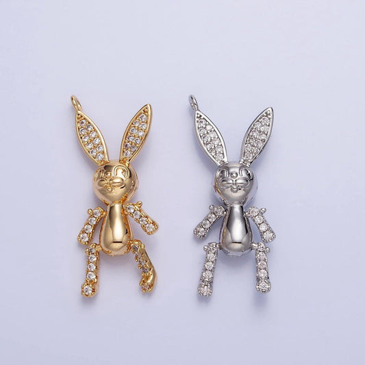 Dainty gold cz easter rabbit pendant 3d bunny charm silver gold plated dangle charm for easter jewelry inspired charm ac779
