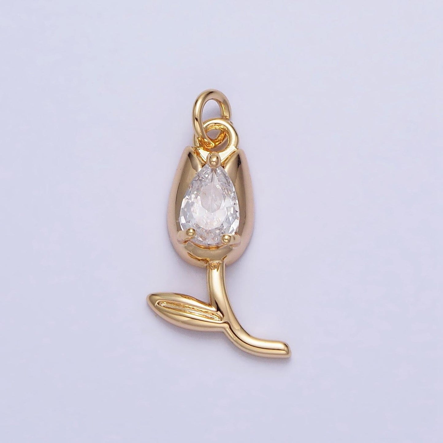 Mini gold tulip charm cz silver tulips flower buds pendant ac777 ac778