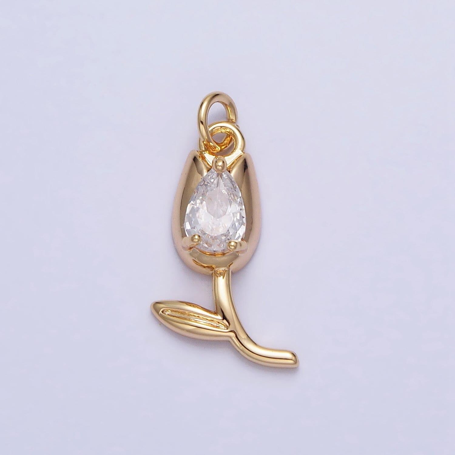 Mini gold tulip charm cz silver tulips flower buds pendant ac777 ac778