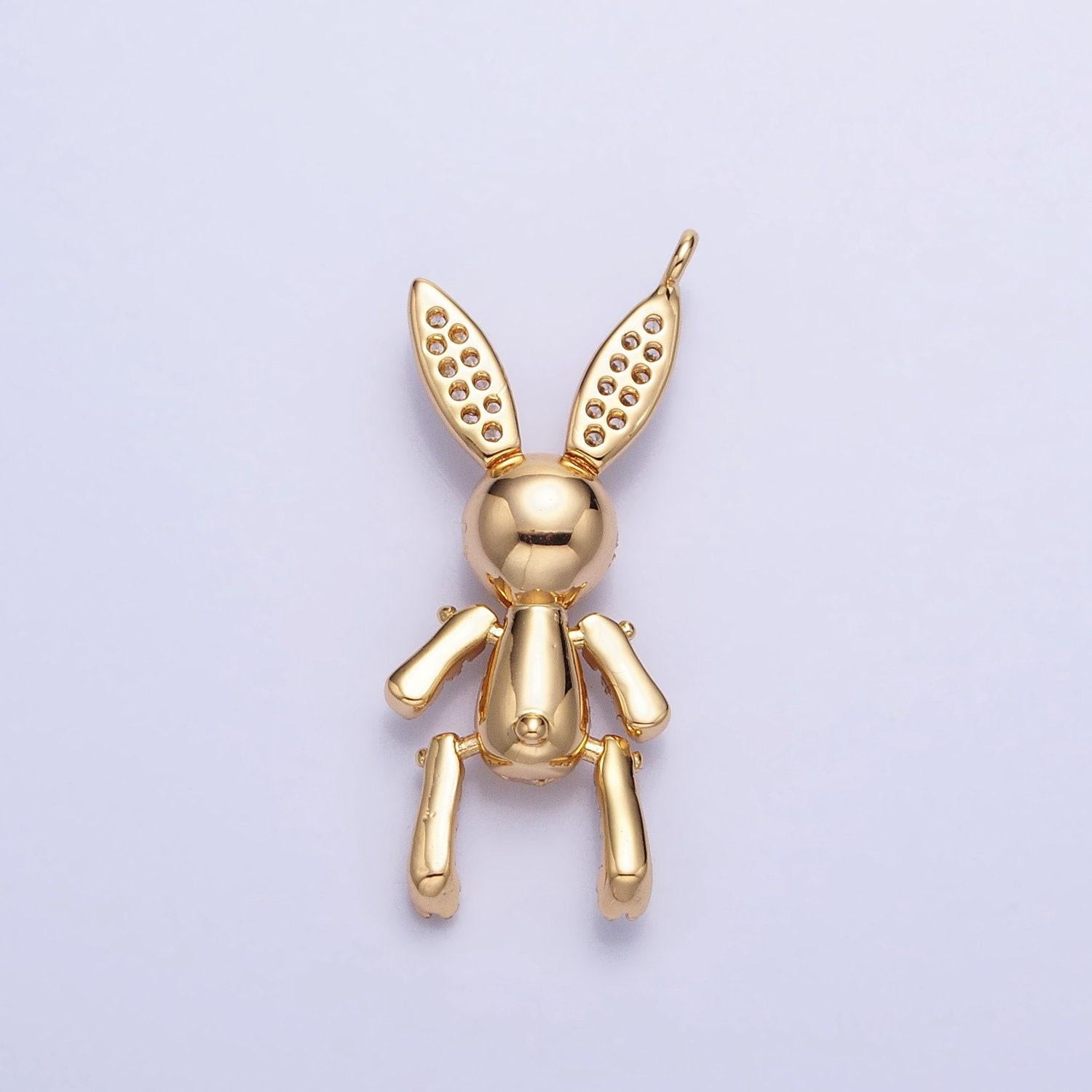 Dainty gold cz easter rabbit pendant 3d bunny charm silver gold plated dangle charm for easter jewelry inspired charm ac779