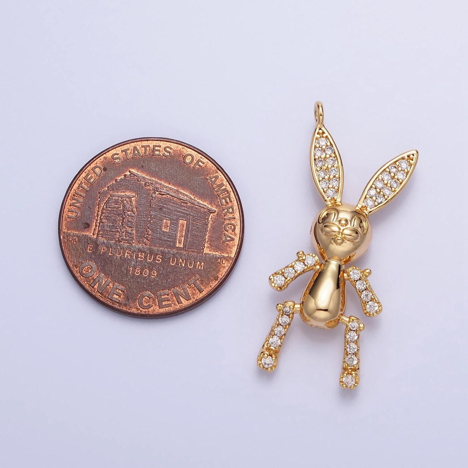 Dainty gold cz easter rabbit pendant 3d bunny charm silver gold plated dangle charm for easter jewelry inspired charm ac779