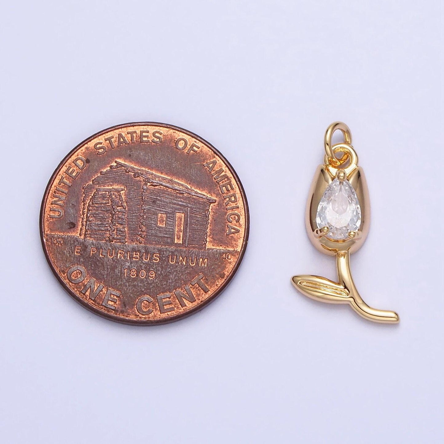 Mini gold tulip charm cz silver tulips flower buds pendant ac777 ac778