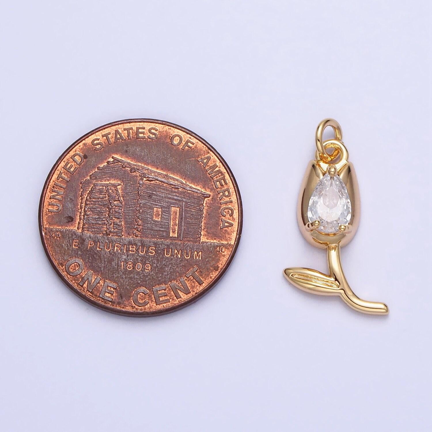 Mini gold tulip charm cz silver tulips flower buds pendant ac777 ac778