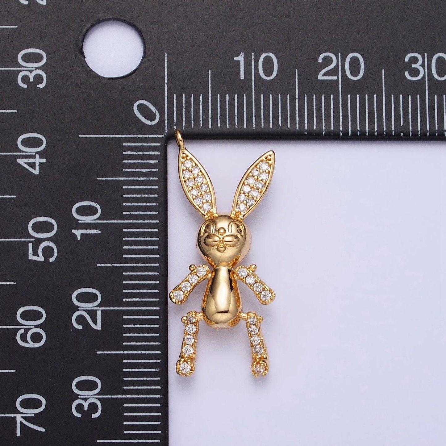 Dainty gold cz easter rabbit pendant 3d bunny charm silver gold plated dangle charm for easter jewelry inspired charm ac779