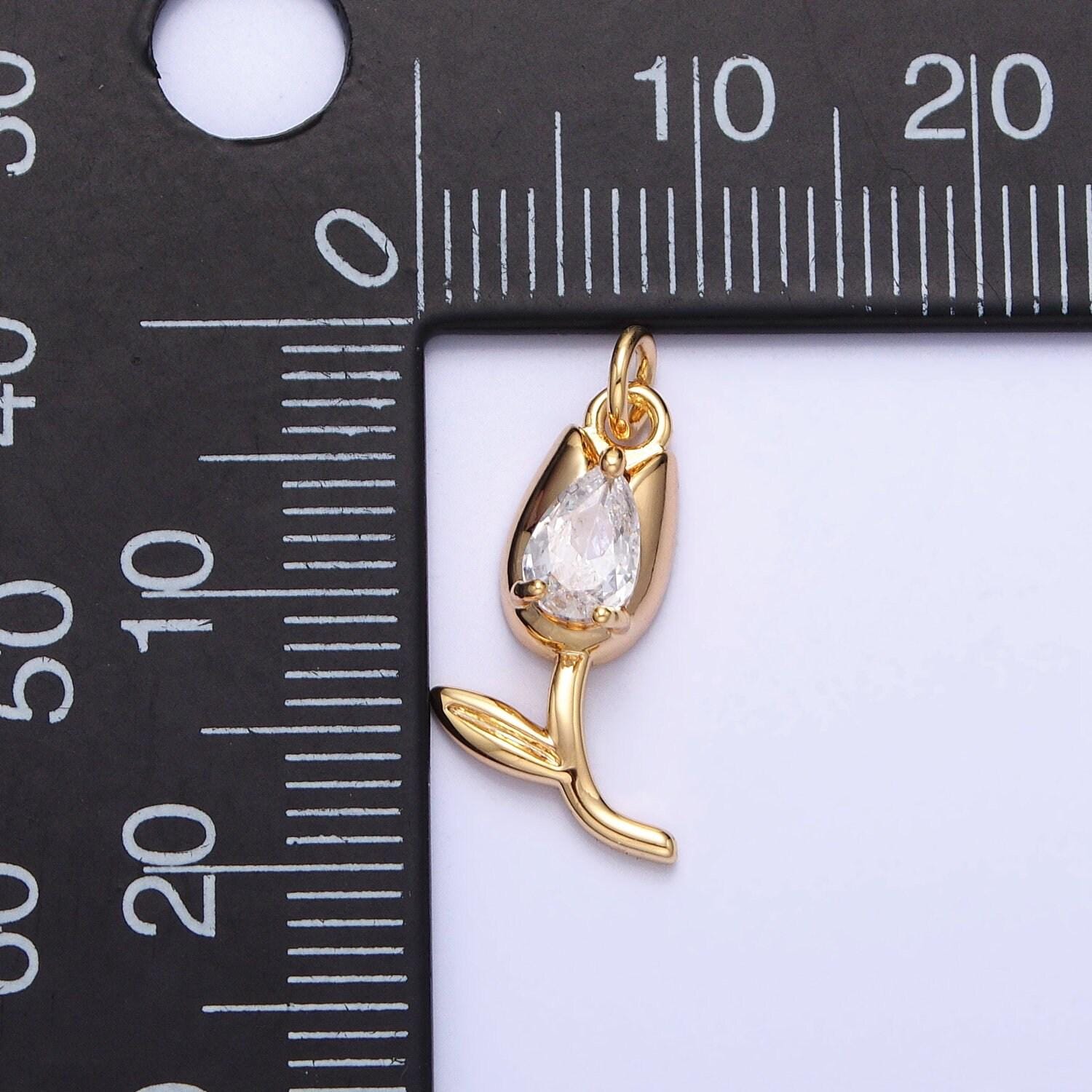 Mini gold tulip charm cz silver tulips flower buds pendant ac777 ac778