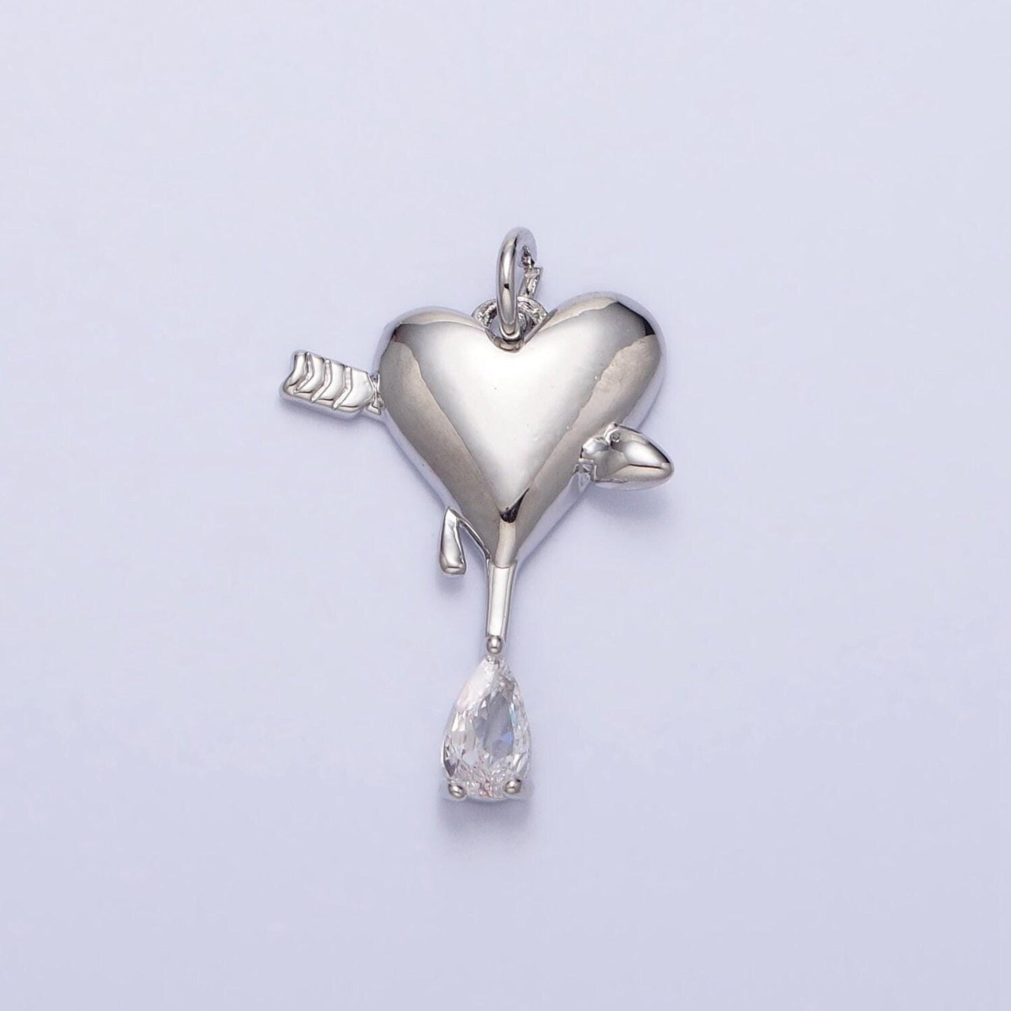 Gold, silver arrowed heart drippings blood with clear teardrop cz add-on charm | ac763 ac764