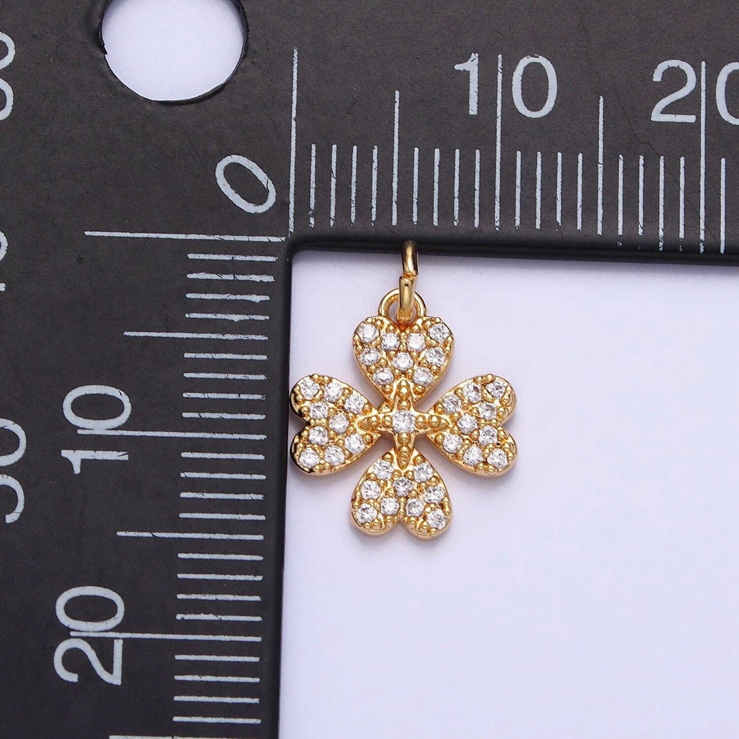 Mini gold quatrefoil clover charm gold plated over brass lead nickel free micro pave cz quatrefoil four-leaf clover lucky pendant ac769