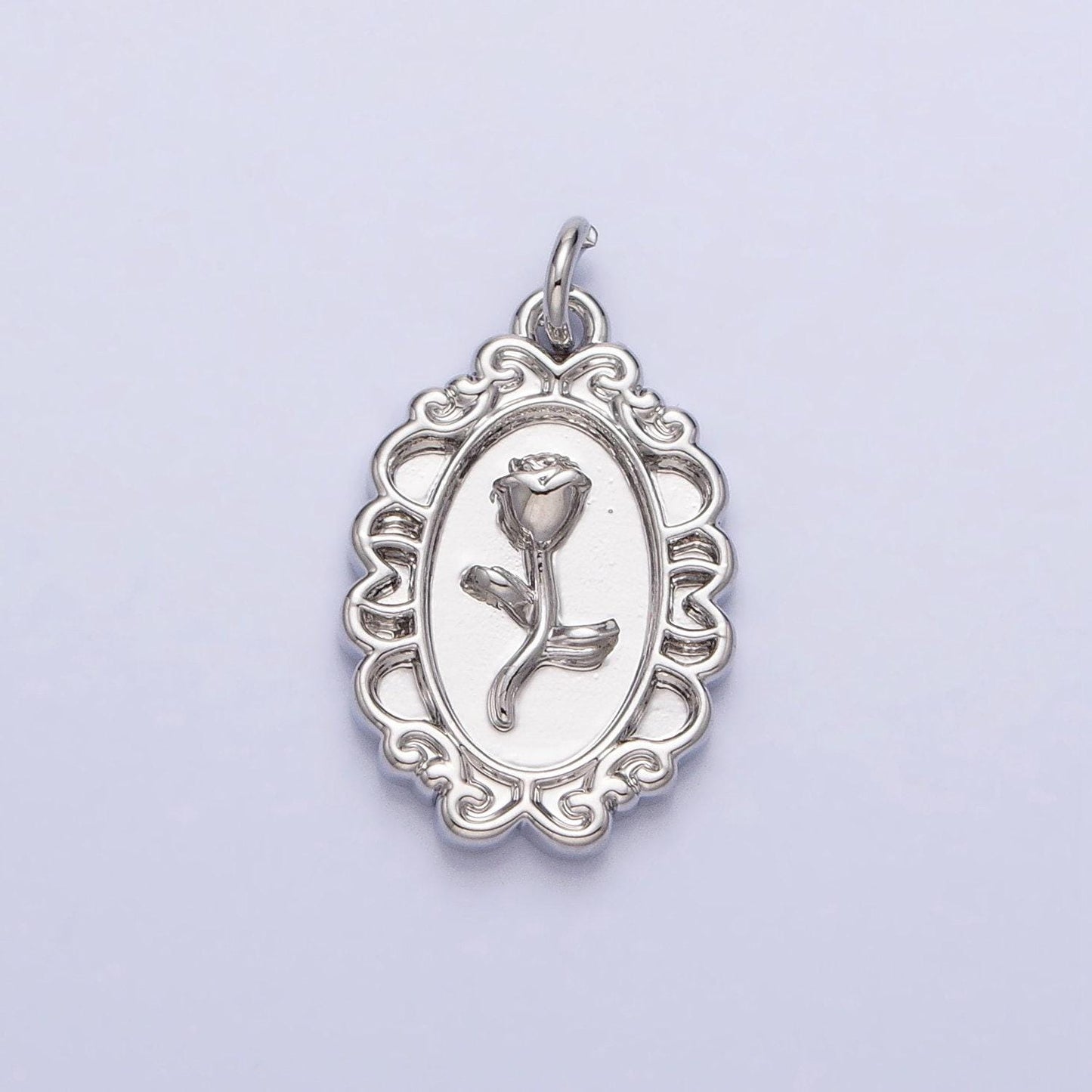 Mini gold rose charm in oval frame for add on charm belle flower charm ac761 ac762