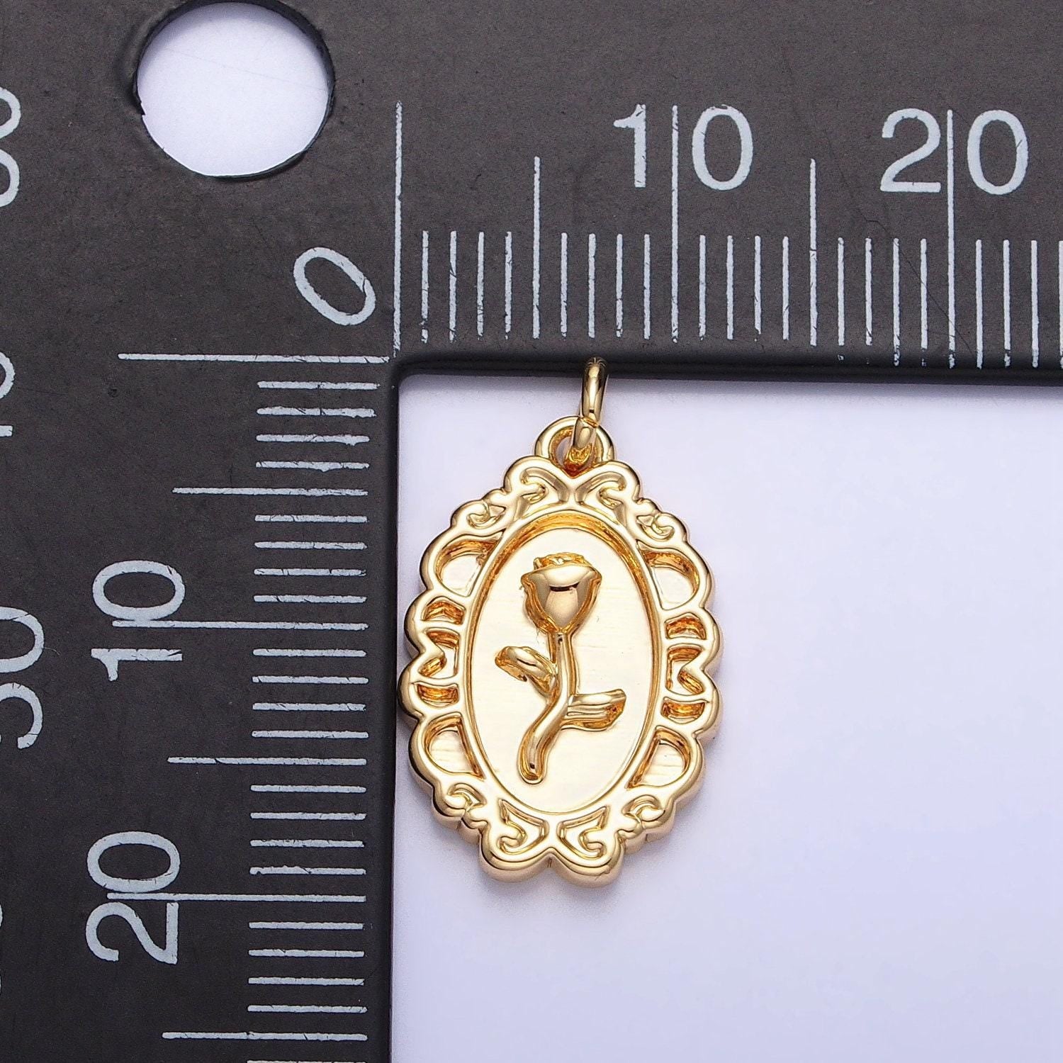 Mini gold rose charm in oval frame for add on charm belle flower charm ac761 ac762