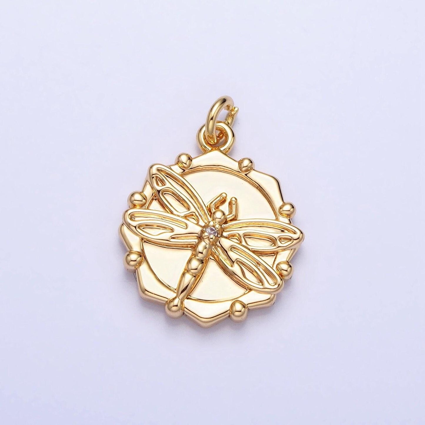 Dainty gold dragonfly charm, 16k gold plated brass insect pendant for bracelet necklace earring component ac757