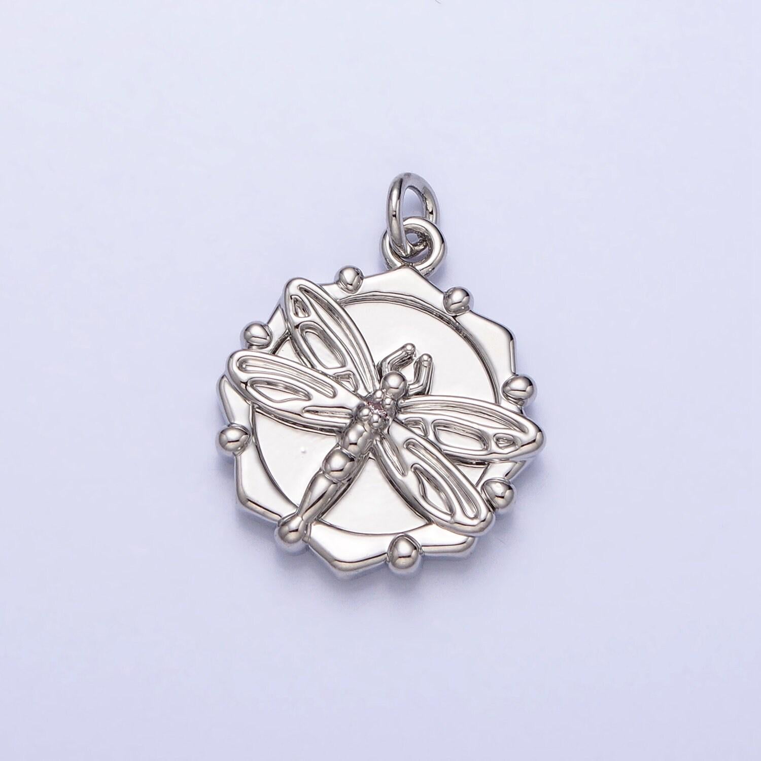 Dainty gold dragonfly charm, 16k gold plated brass insect pendant for bracelet necklace earring component ac757