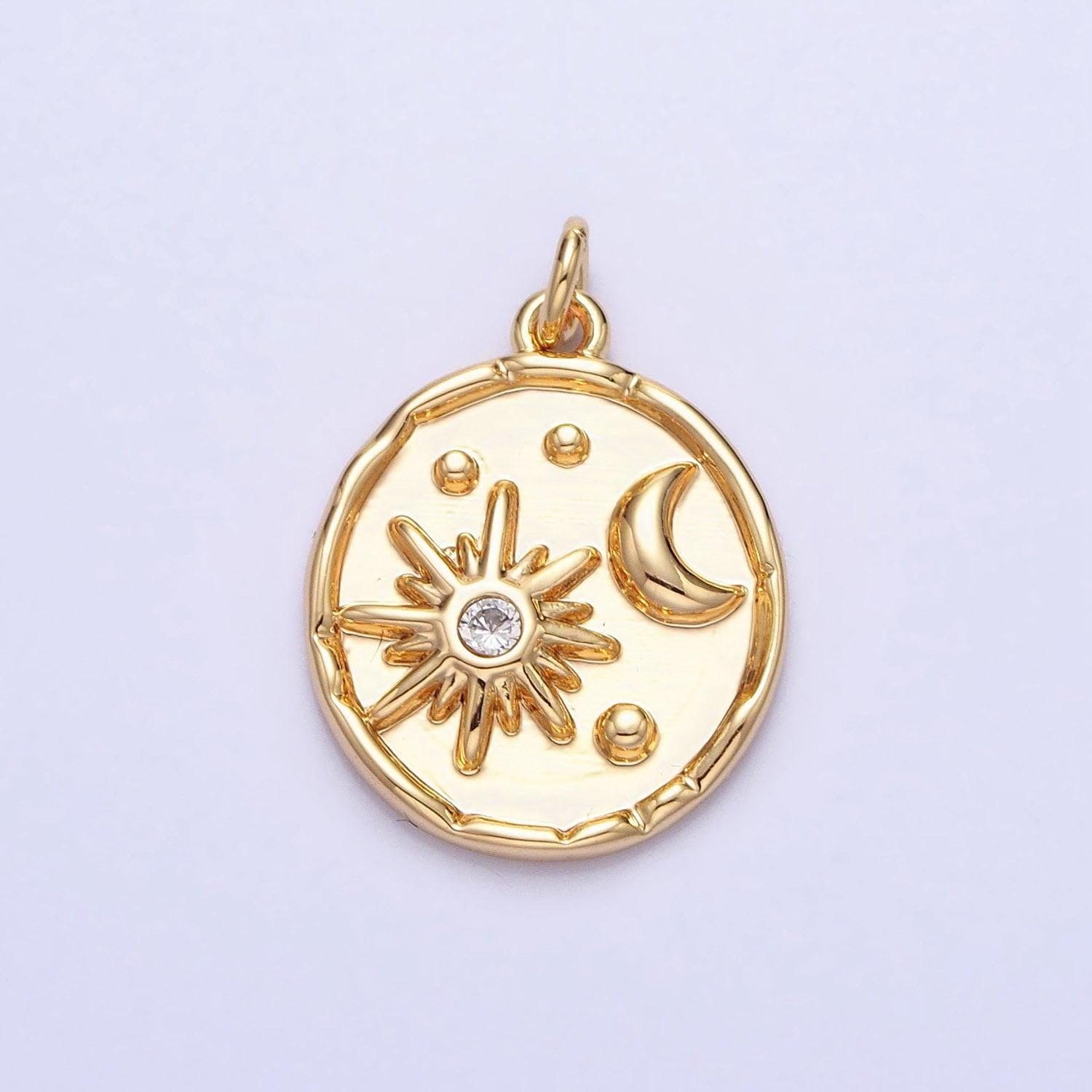 Dainty gold sun with moon in coin charm silver celestial jewelry ac755 ac756
