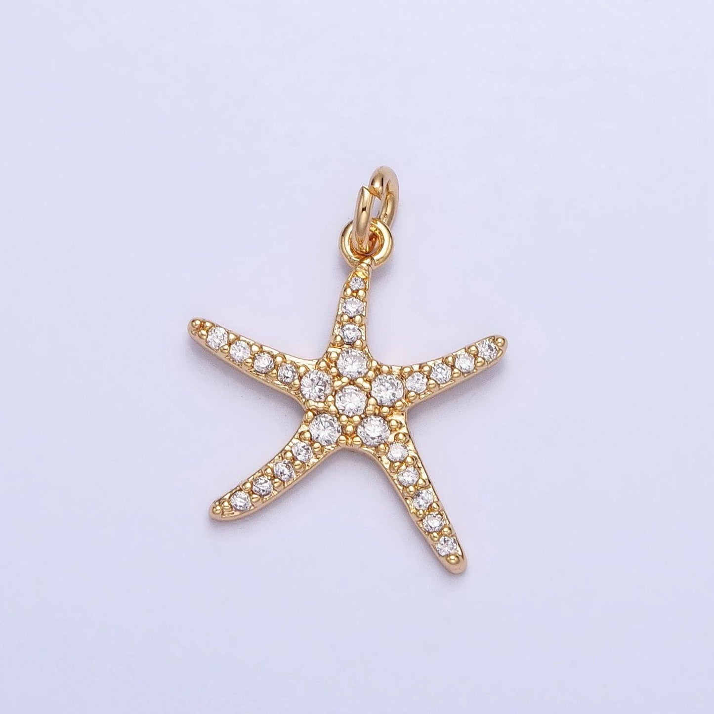 Gold plated starfish micro pave cz clear stone pendant minimalistic animal star fish dainty crystal cz charm | ac-749