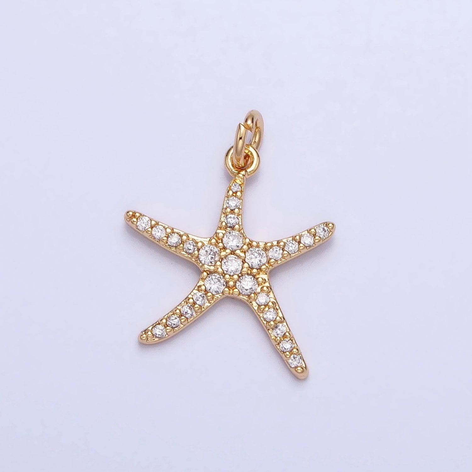 Gold plated starfish micro pave cz clear stone pendant minimalistic animal star fish dainty crystal cz charm | ac-749