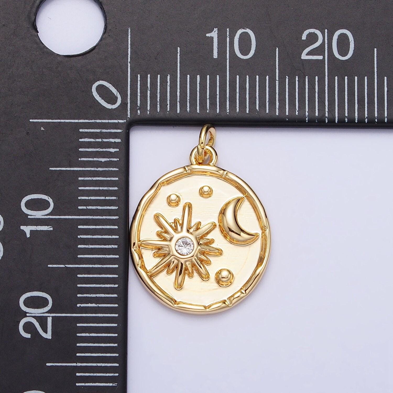 Dainty gold sun with moon in coin charm silver celestial jewelry ac755 ac756