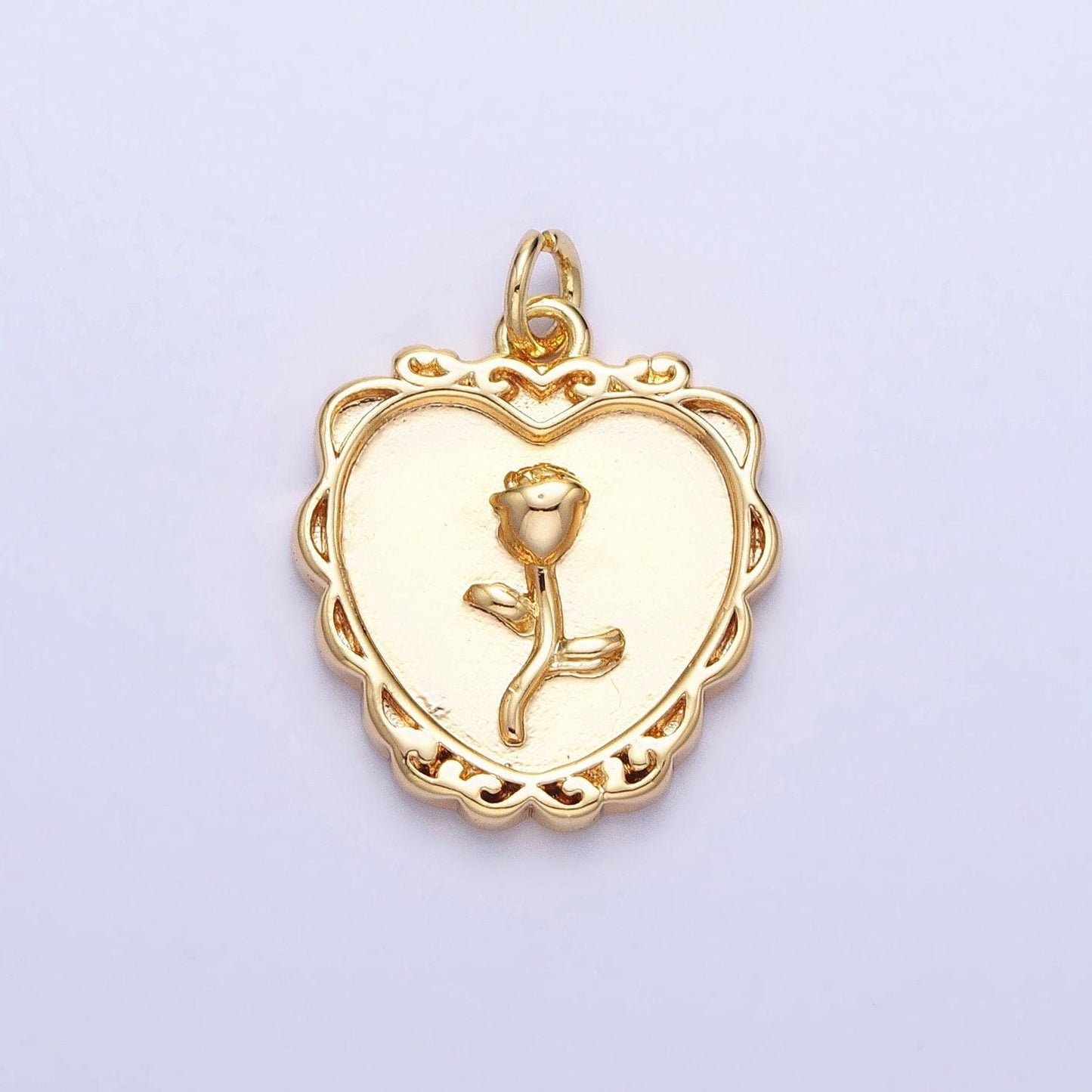 Mini gold rose charm in decorated heart frame for add on charm belle flower charm ac745