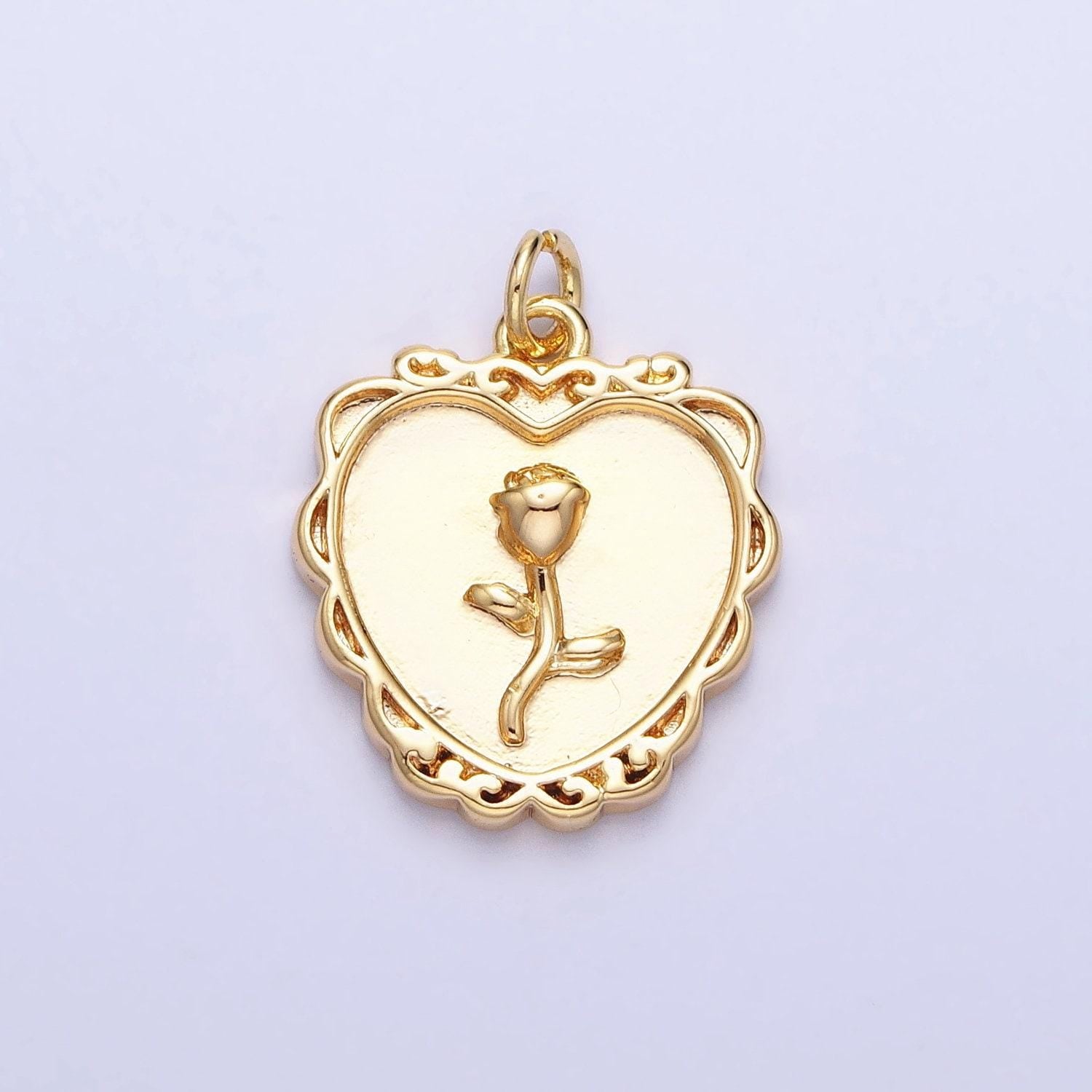 Mini gold rose charm in decorated heart frame for add on charm belle flower charm ac745