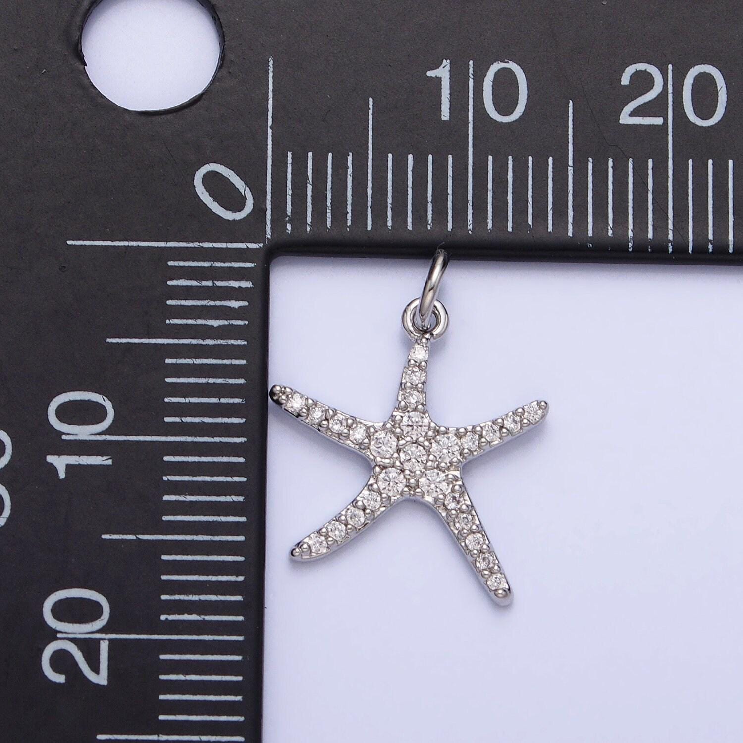 Gold plated starfish micro pave cz clear stone pendant minimalistic animal star fish dainty crystal cz charm | ac-749