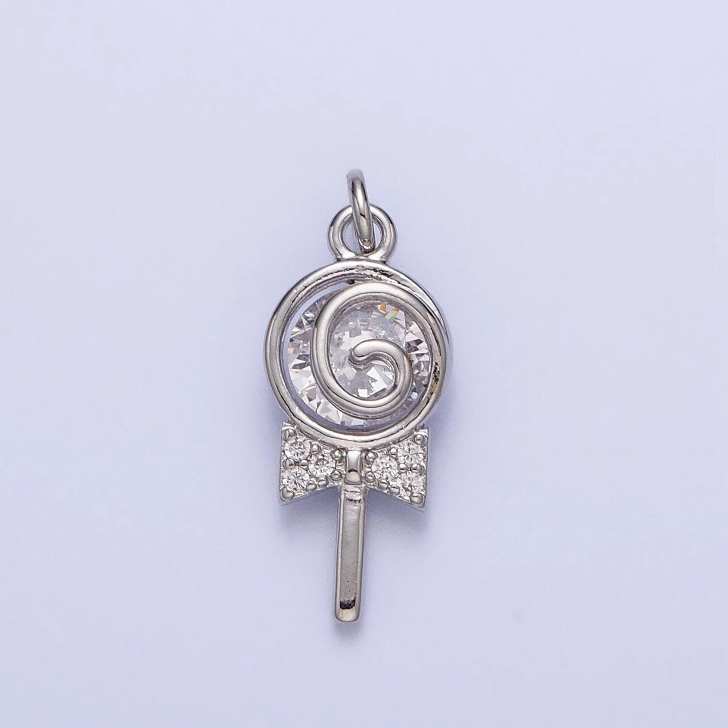 Mini gold lollipop charm silver candy charm bracelet charm, earring charm, necklace charm, sweety charm, lollipop candy charm