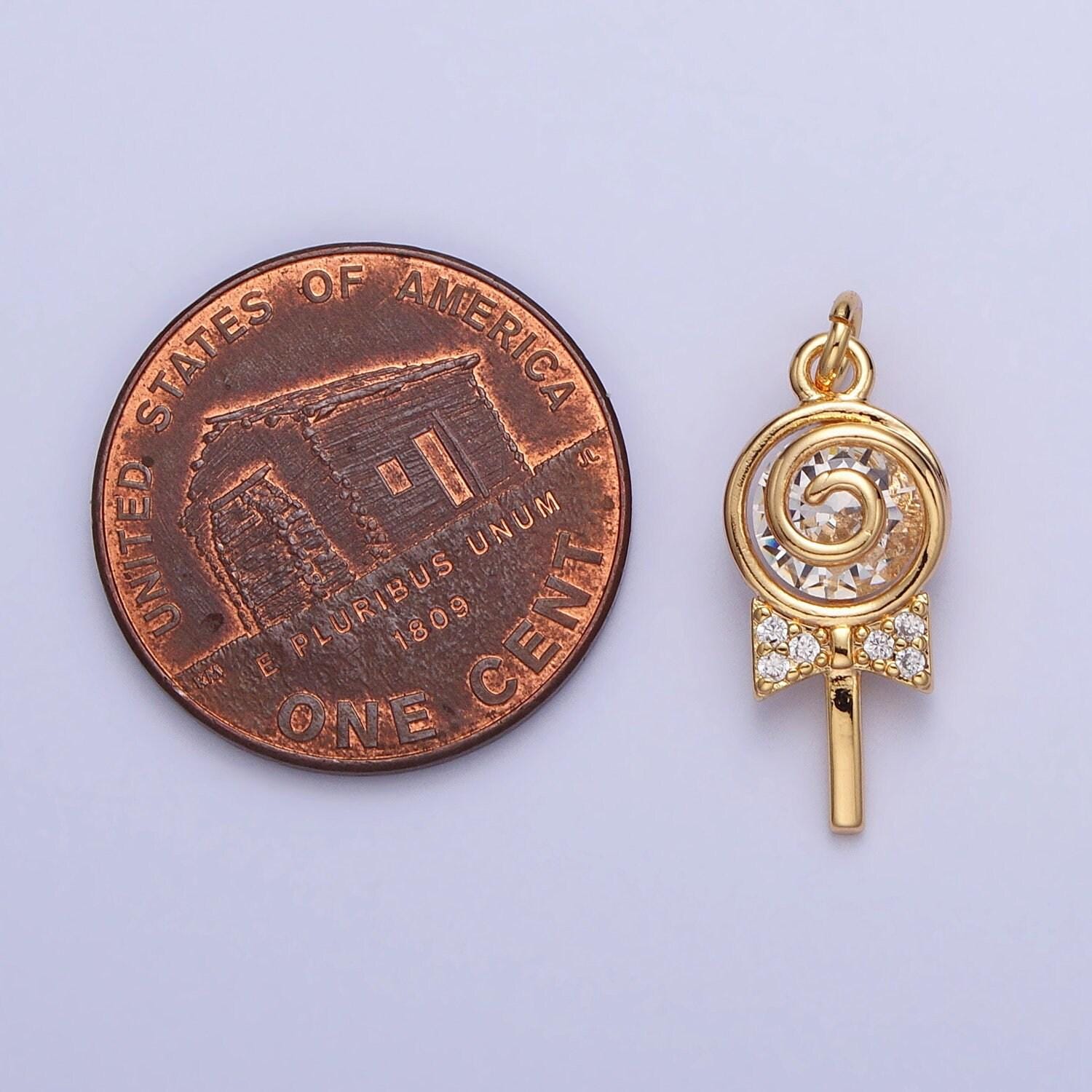 Mini gold lollipop charm silver candy charm bracelet charm, earring charm, necklace charm, sweety charm, lollipop candy charm